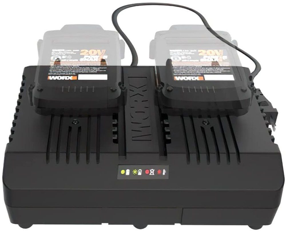 Worx Dual-Ladegerät WA3883 Akku-Ladestation (2000 mA, für alle WORX PowerShare Akkus, gleichzeitige Aufladen von 2 Akkus)