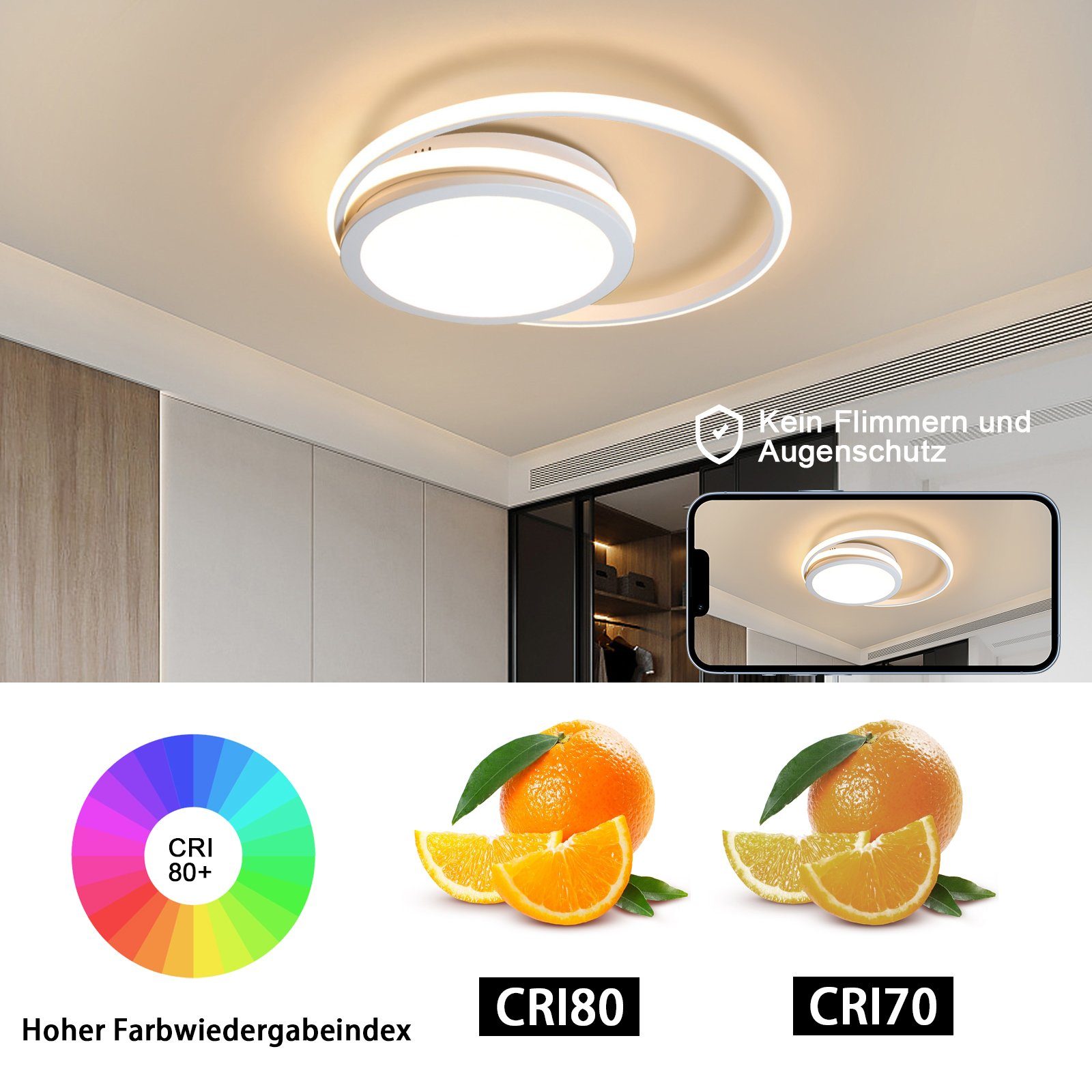 runde Sternenhimmel W Deckenleuchte Design Weiß mit 56 Moderne Dimmbare Nettlife LED