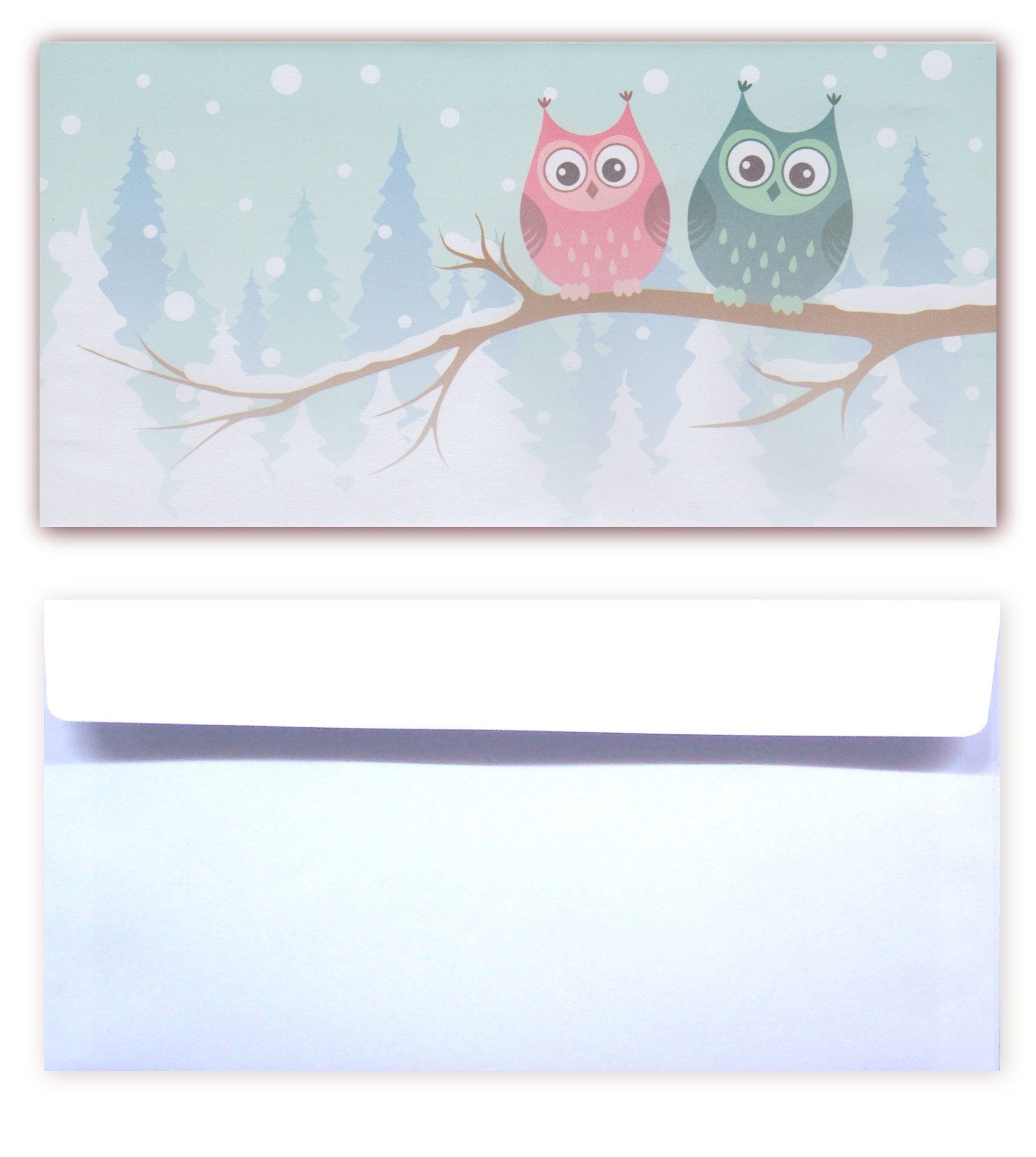 Briefpapier Motivpapier + Briefumschlag Motiv-Eulenpaar in Winterlandschaft (5138)