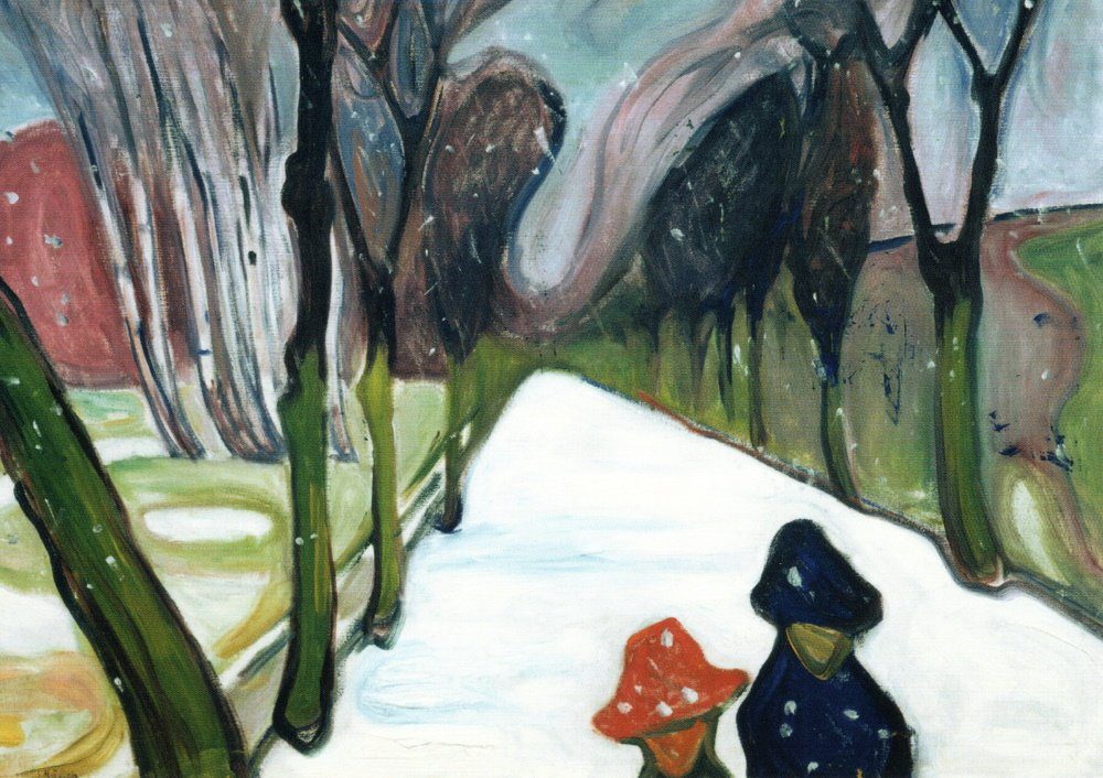 Postkarte Kunstkarte Edvard Munch "Allee im Schneegestöber"