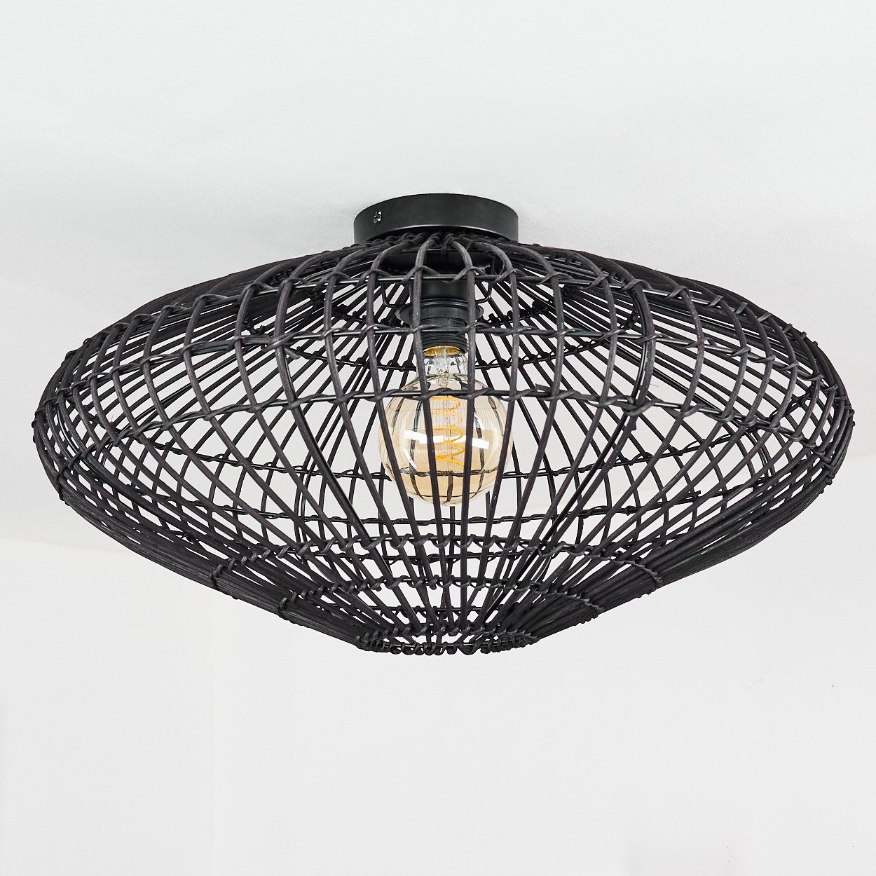 Metall/Holz Deckenlampe ohne »Mondragone« in der und 1xE27 Schwarz, aus hofstein Gitterschirm Lampe Leuchtmittel, an moderne Decke, Lichtspiel Deckenleuchte mit