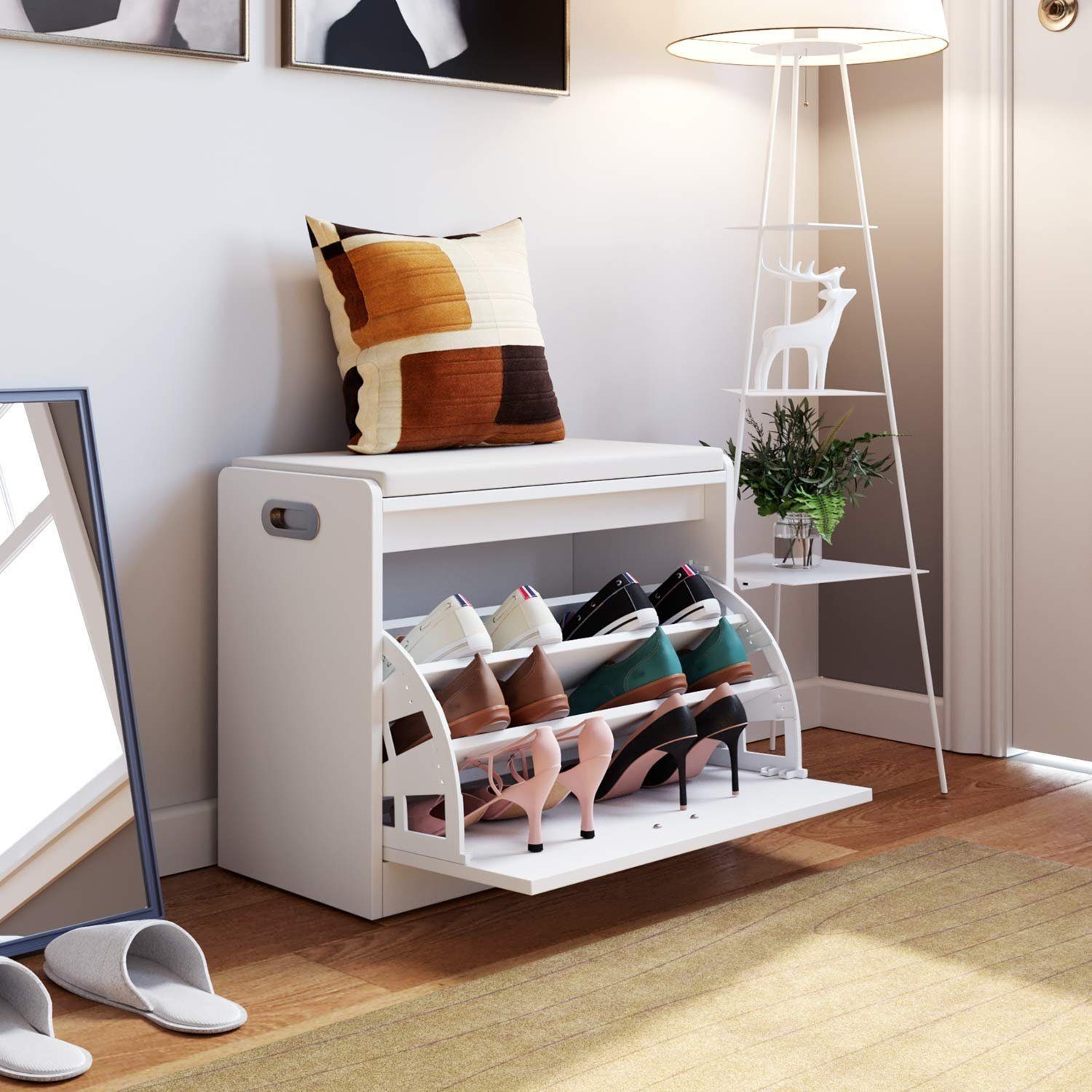 Homfa Schuhbank, Sitzbank Schuhschrank mit Sitzkissen Schuhregal bis zu 12 günstig online kaufen