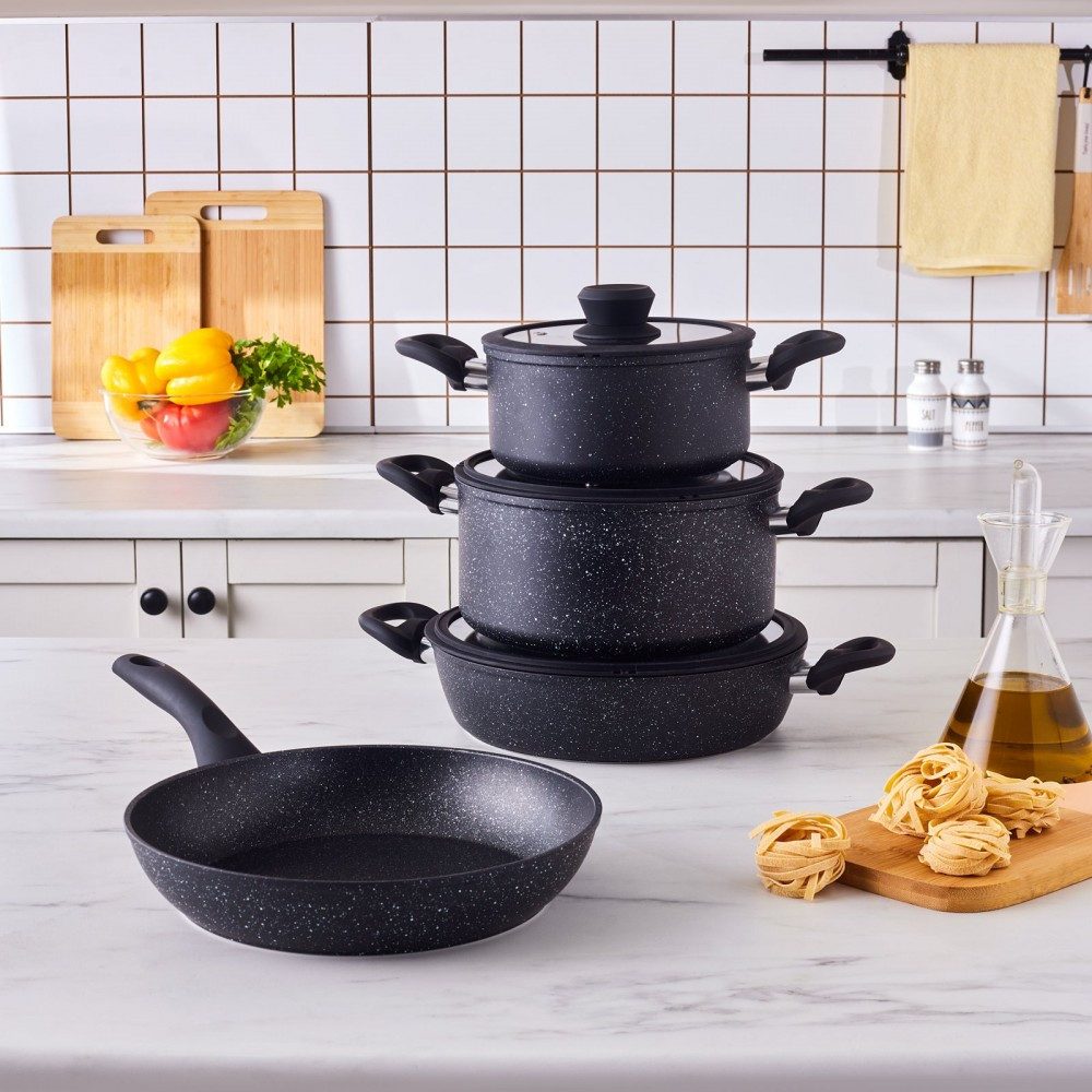 Karaca Topf-Set Karaca Nebula, Granit 7-teiliges Kochgeschirr-Set, Induktion, Schwarz