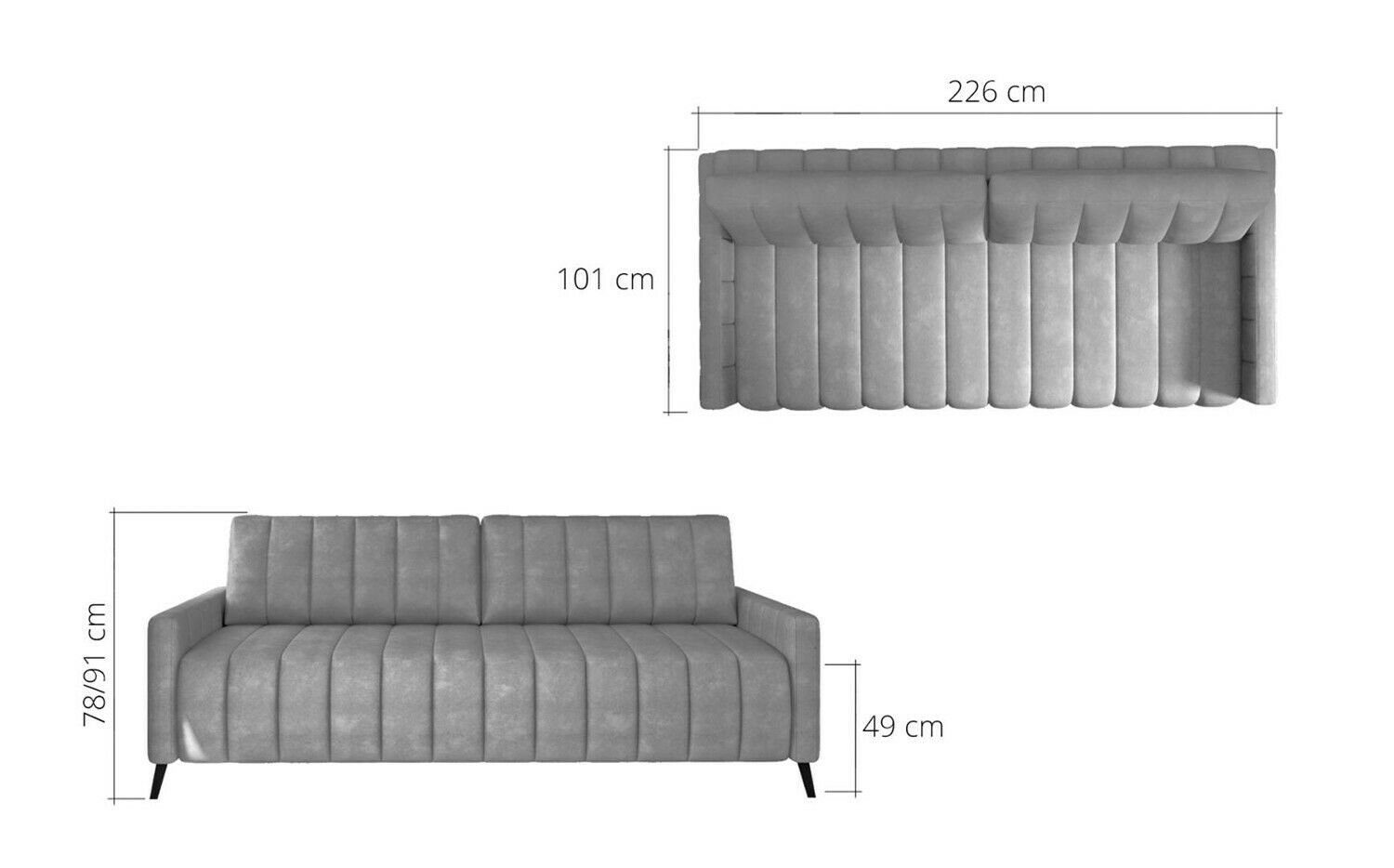 JVmoebel Sofa, Dreisitzer Couch Polster Sitz 3er Sofa Grau Moderne Design