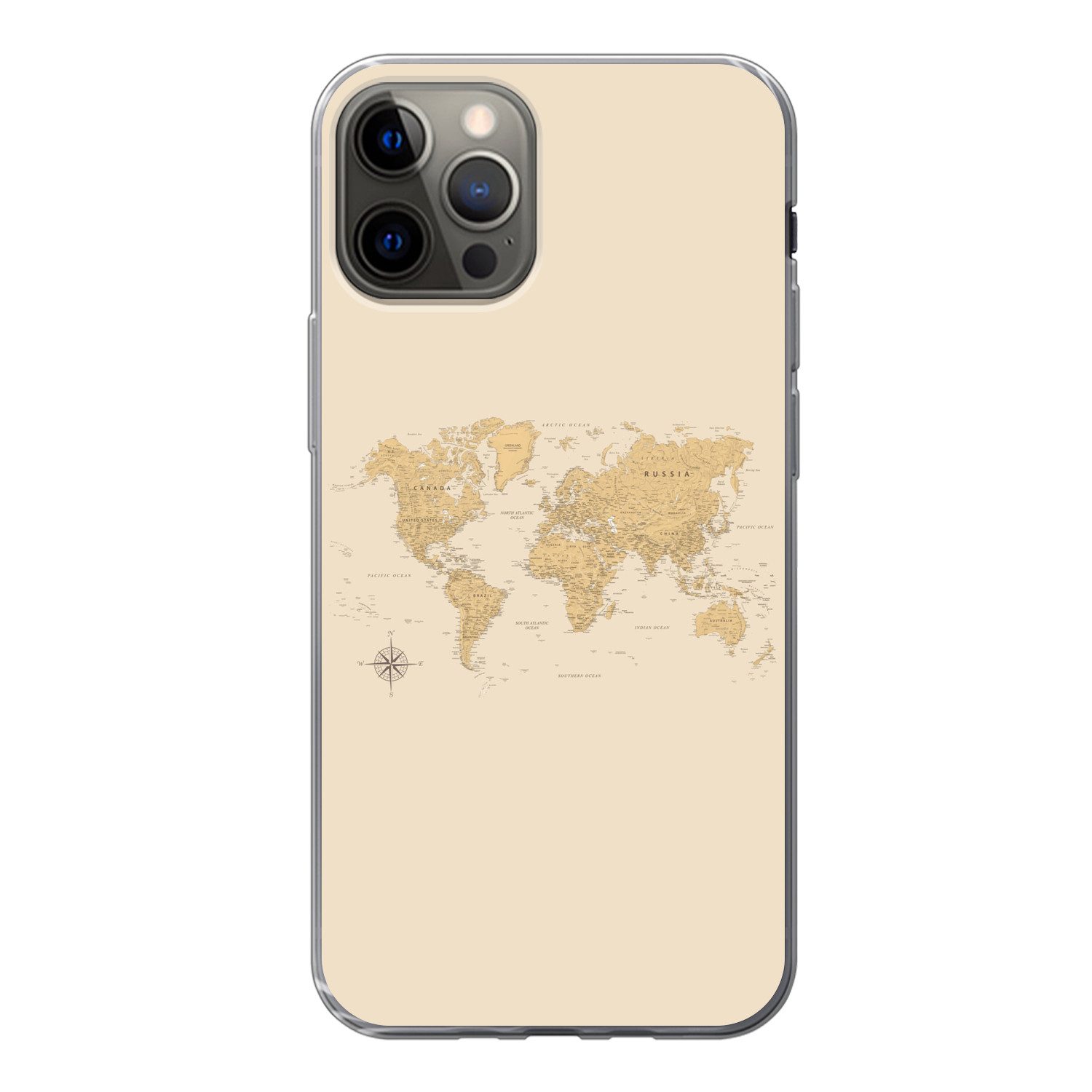 MuchoWow Handyhülle für Apple iPhone 13 Pro Weltkarte - Realistisch - Beige, Smartphone-Bumper, Print, Handy Schutzhülle Dünn