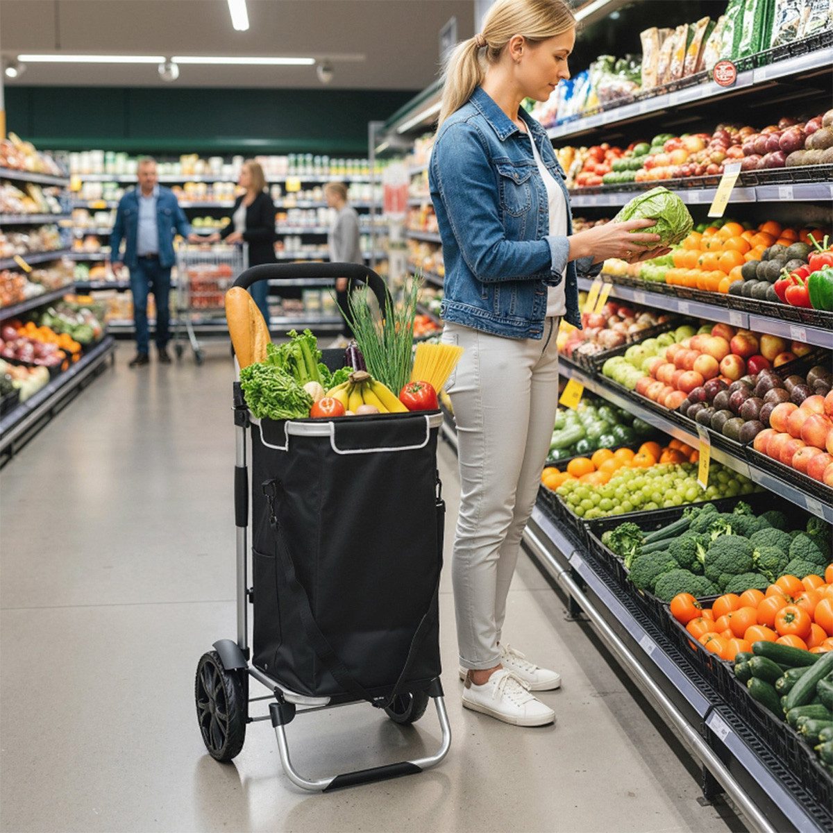 XDeer Einkaufstrolley Einkaufstrolley 3-in-1 Klappbar 40L Kapazität Transportwagen, mit Kühlfach bis 25kg Schwarz