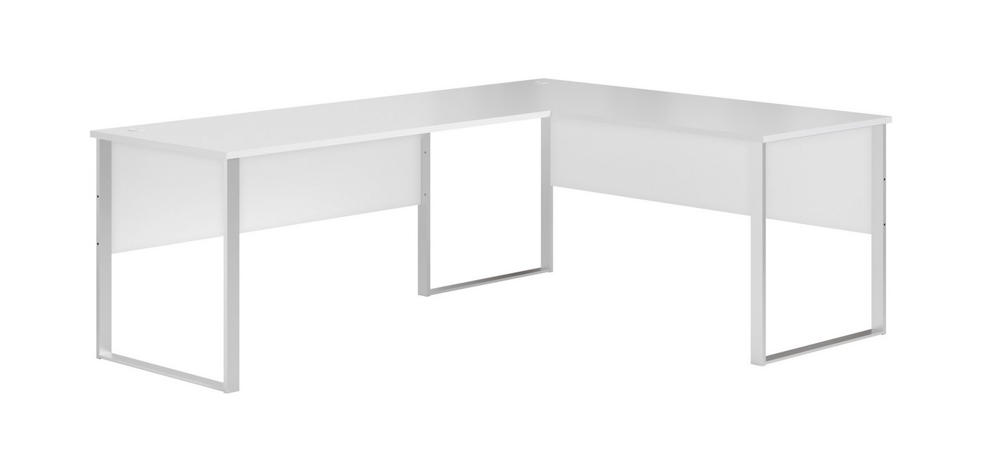 PREISBRECHER Eckschreibtisch Amanda, in Weiß, Melamin und Metall - 223x77x73cm (BxHxT)