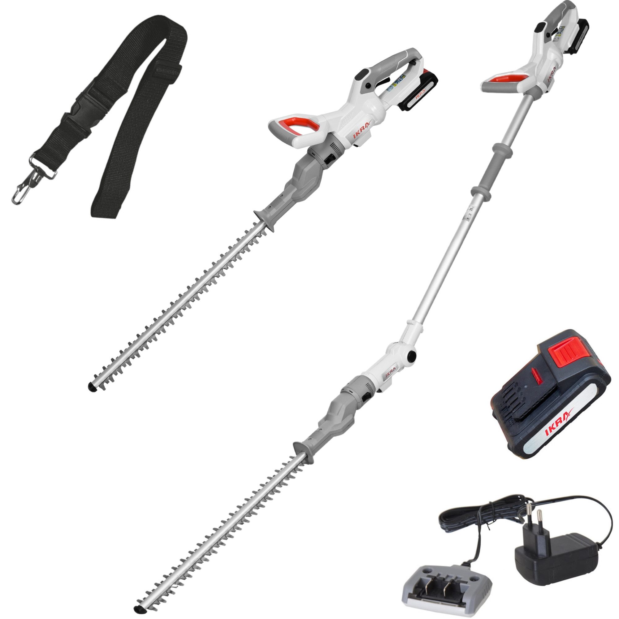ikra GmbH Teleskop-Heckenschere ICPH 2050, bis 2,10 m Arbeitshöhe, 20 V, Praktische 2in1-Funktion (klassisch oder als Teleskop)