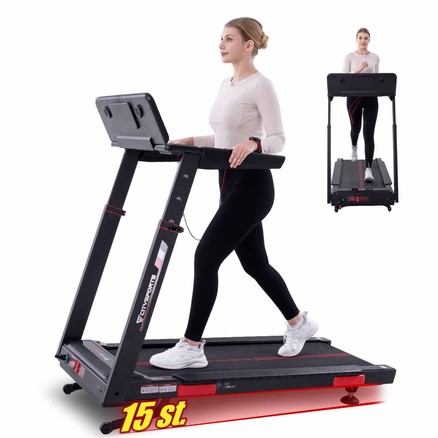 CITYSPORTS Laufband Laufband für zu Hause, Elektrischer Winkellift 15 St. mit Bosch motor, 50*135cm Laufbereich . Armlehnenhöhe in 4 Stufen verstellbar
