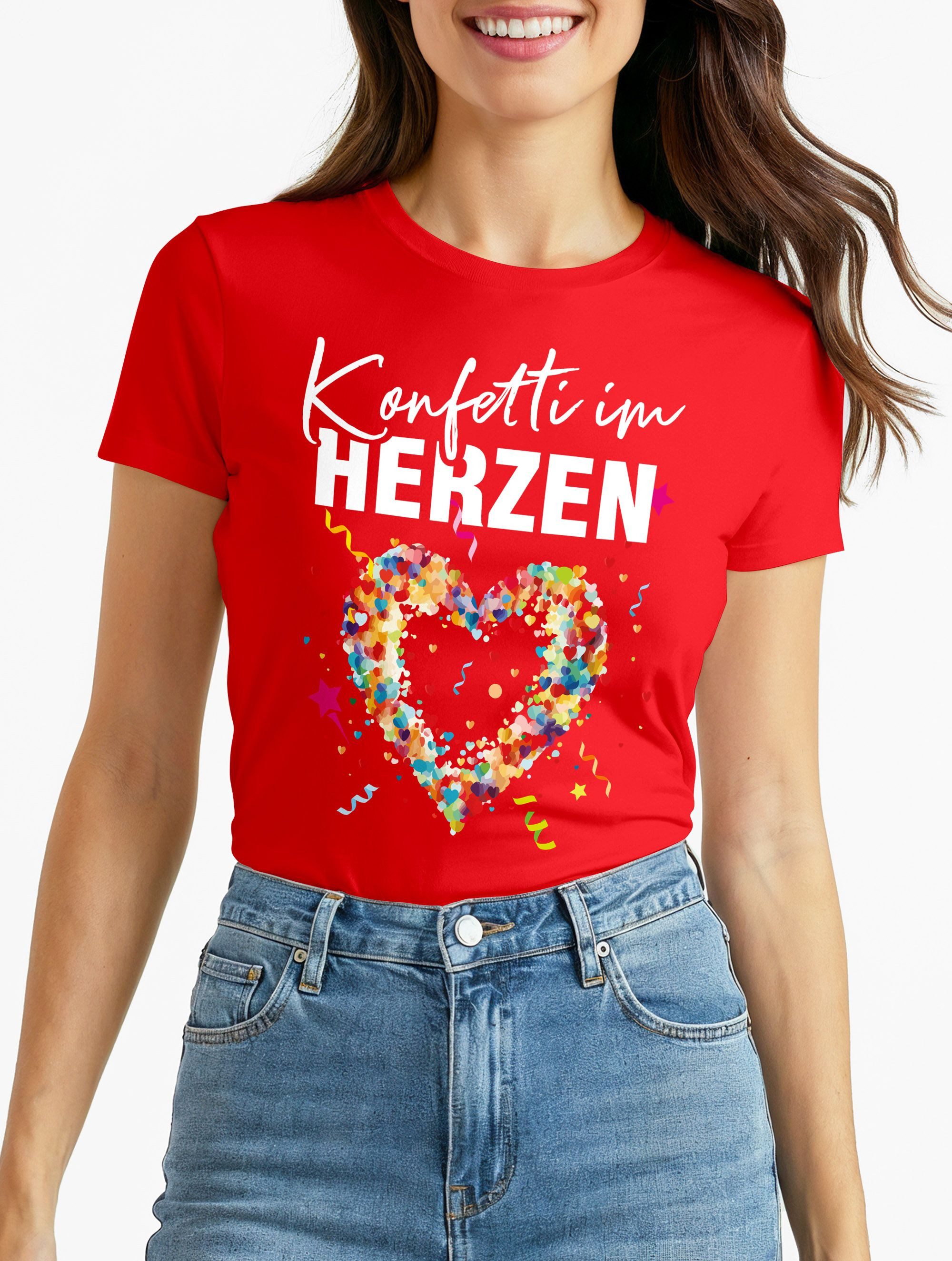 MoonWorks Print-Shirt Damen T-Shirt Fasching Karneval Konfetti im Herzen Ko günstig online kaufen