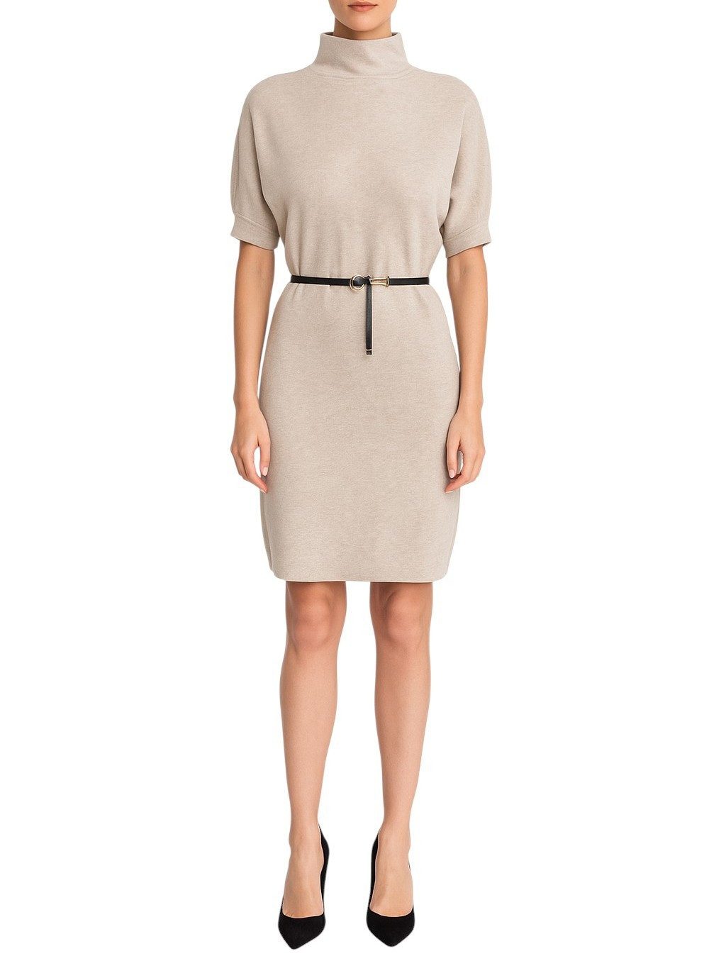 Mississhop Strickkleid Damen Strickkleid mit Stehkragen und Gürtel M. 426