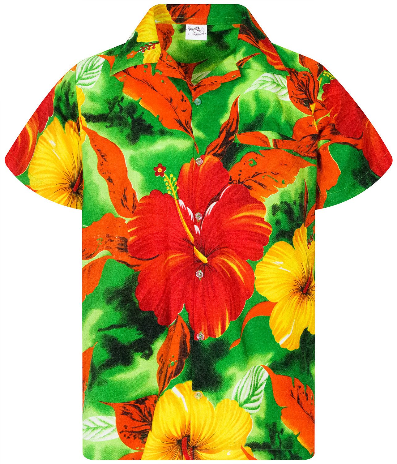 King Kameha Hawaiihemd Big Flower Funky Hawaii-Hemd Kurzarm Front-Tasche Stylish Unisex