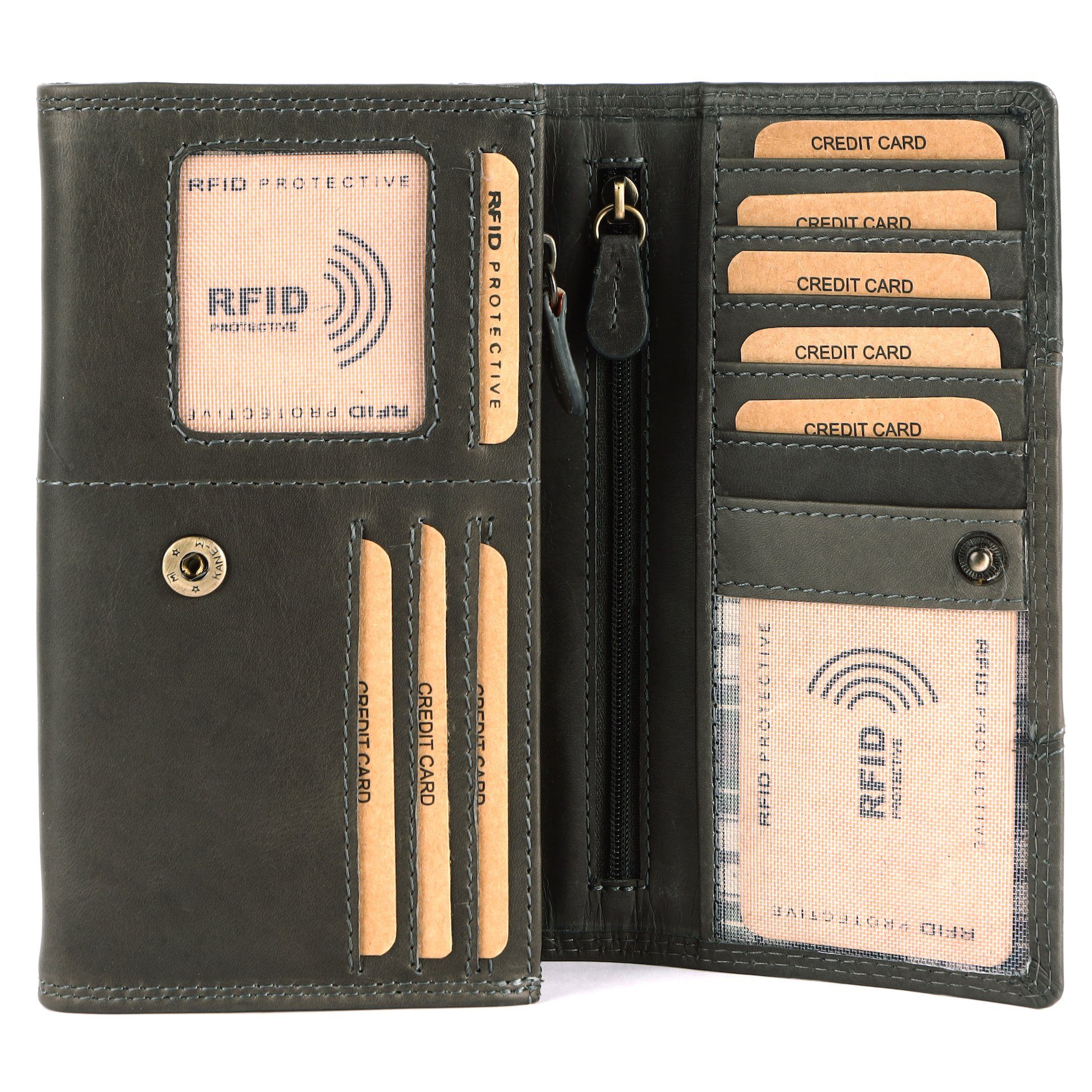 Benthill Geldbörse Damen Echt Leder Portemonnaie Frauen Geldbeutel RFID Portmonee Groß, RFID-Schutz Kartenfächer Münzfach Reißverschlussfach