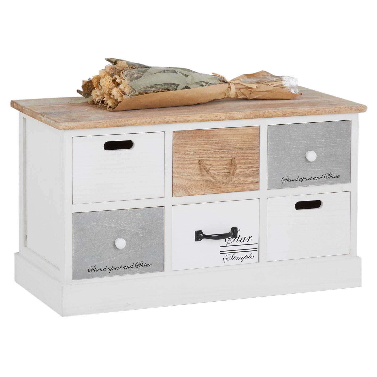 CARO-Möbel Schuhbank SALVA, Garderobenbank mit 6 Schubkästen, Flurbank Vint günstig online kaufen