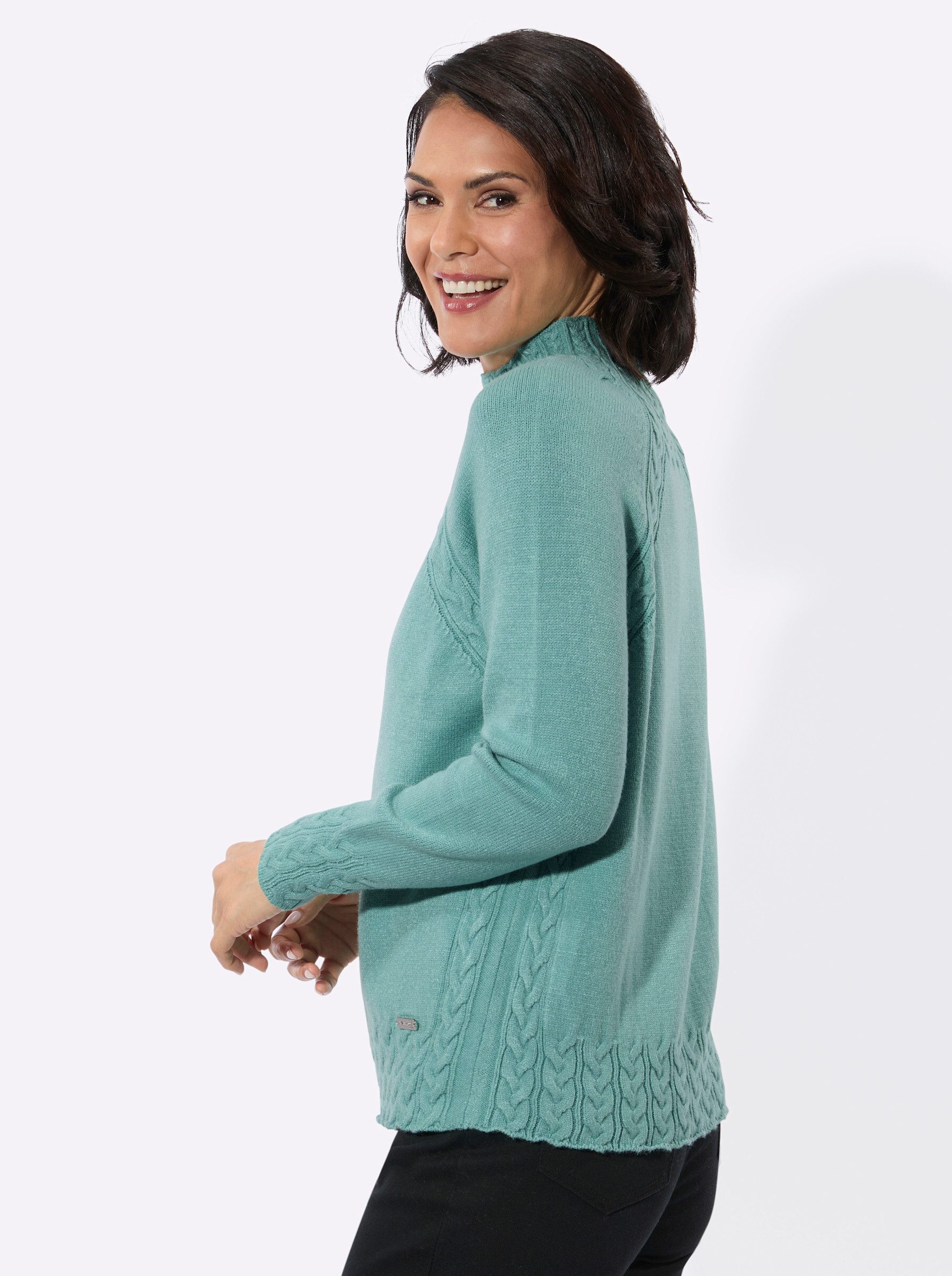 Witt Strickpullover Stehkragen-Pullover Langarm Zopfmuster, Jersey