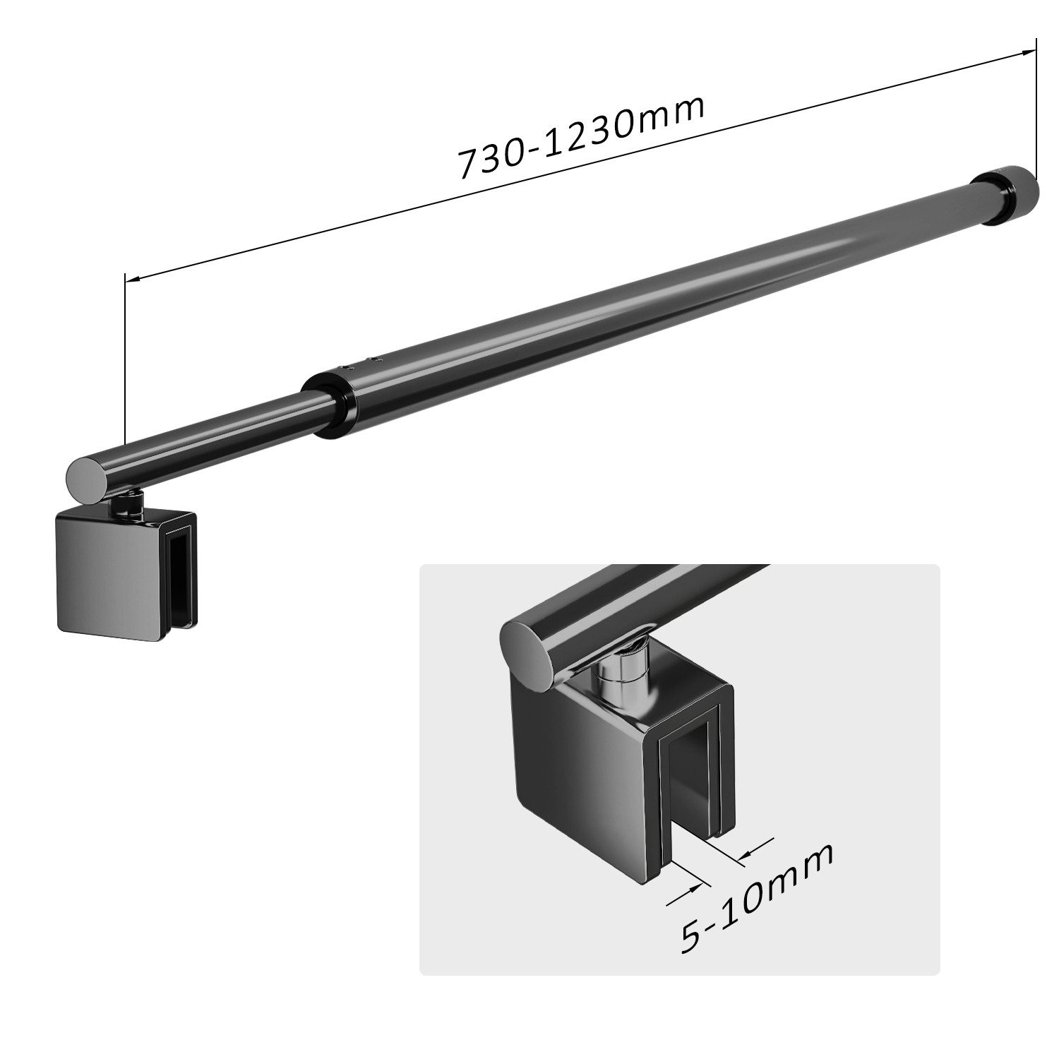 Hopibath Duschwand-Stabilisationsstange Schwarz für 8-10mm haltestange duschwand 73-123cm 360° Drehbar, (Stabilisator, Rund), für Duschabtrennung Duschwand Walk In Dusche