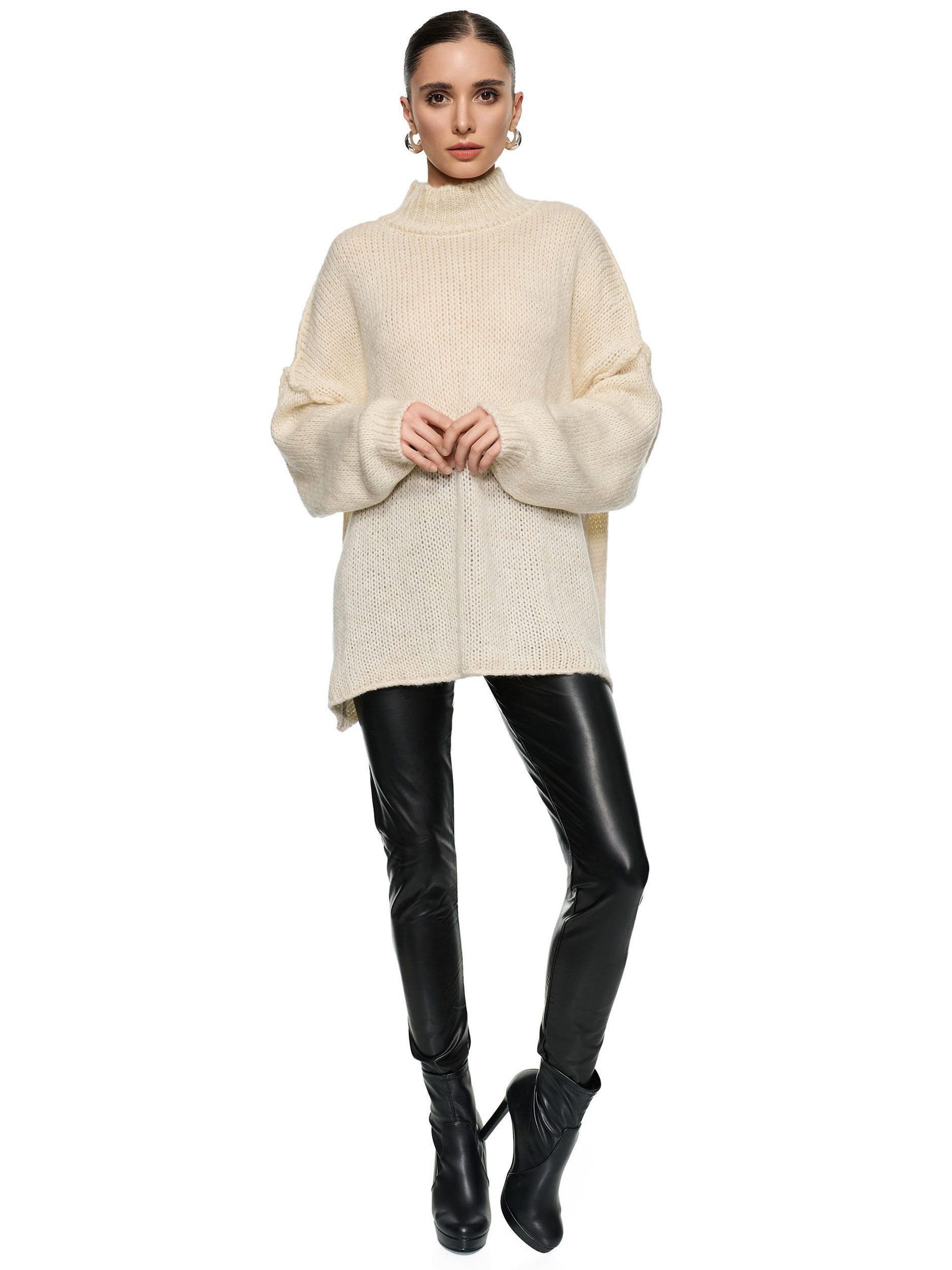 Worldclassca Longpullover WORLDCLASSCA Damen Oversize Strickpulllover Lang Pulli mit Steh Kragen Neue Kollektion - Stilvolle und gemütliche Strickmode für Damen