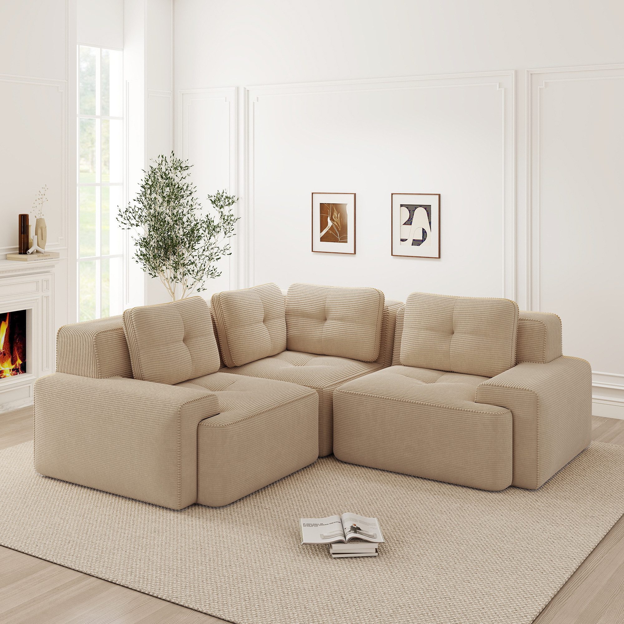 Odikalo Sofa Ecksofa Schlafsofa Modulares Sofa, Cord, modulares Kombinationssofa, bequemes, gepolstertes Tiefsitzsofa aus Cordstoff, keine Montage erforderlich, rutschfestes Design