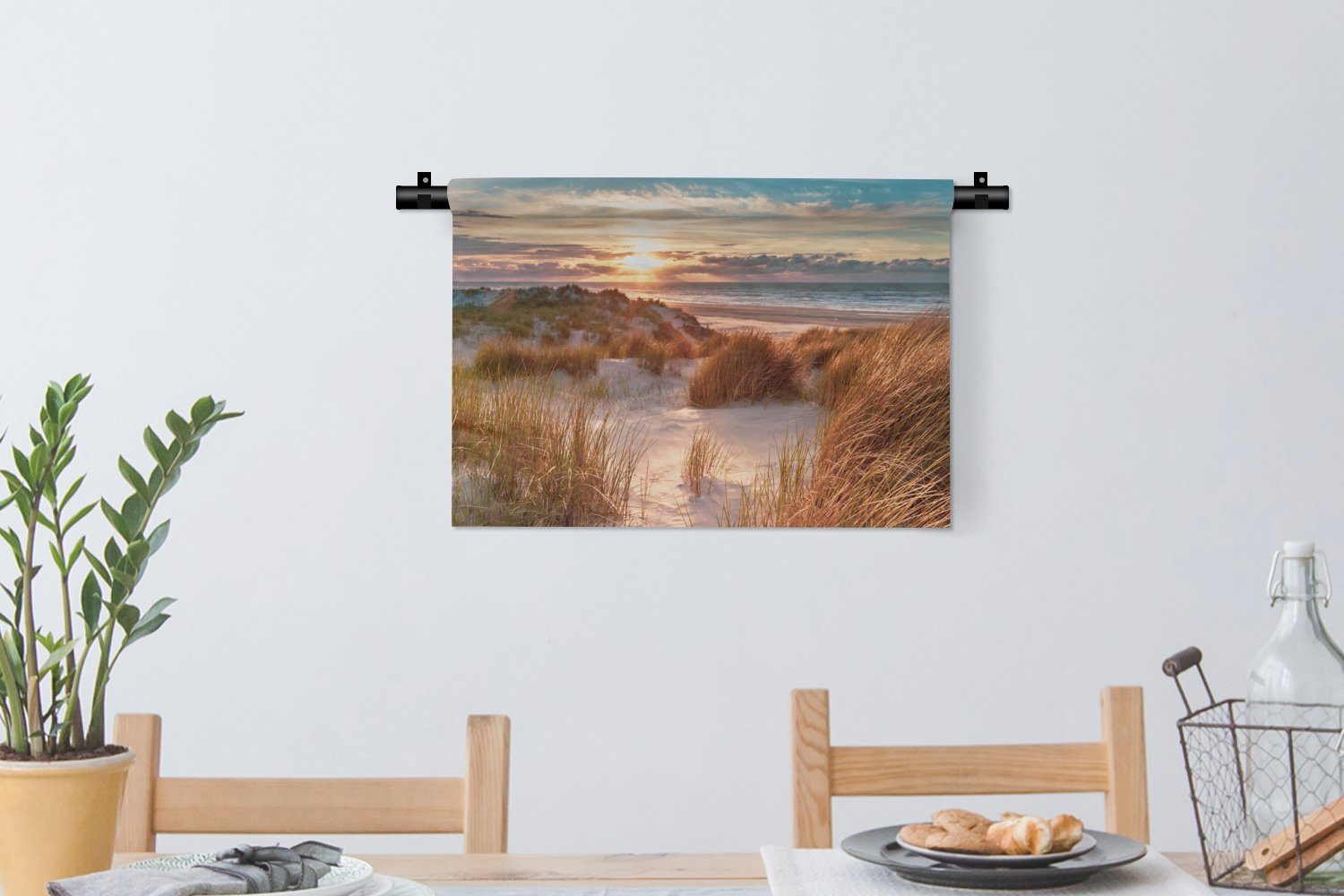 Wanddekoobjekt Kleid, MuchoWow für - Wandbehang, Düne Wohnzimmer, Kinderzimmer Wanddeko - Schlafzimmer, Sonnenuntergang Meer, Strand Pflanzen - -