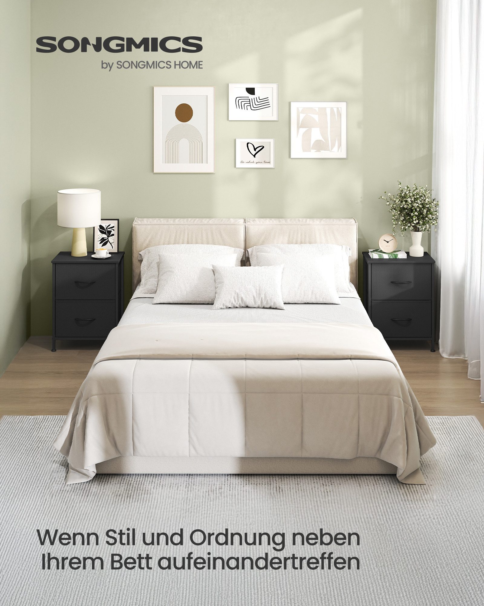 SONGMICS Nachttisch mit 2 Schubladen, Beistelltisch, für Schlafzimmer, aus Stahl, modern und stilvoll
