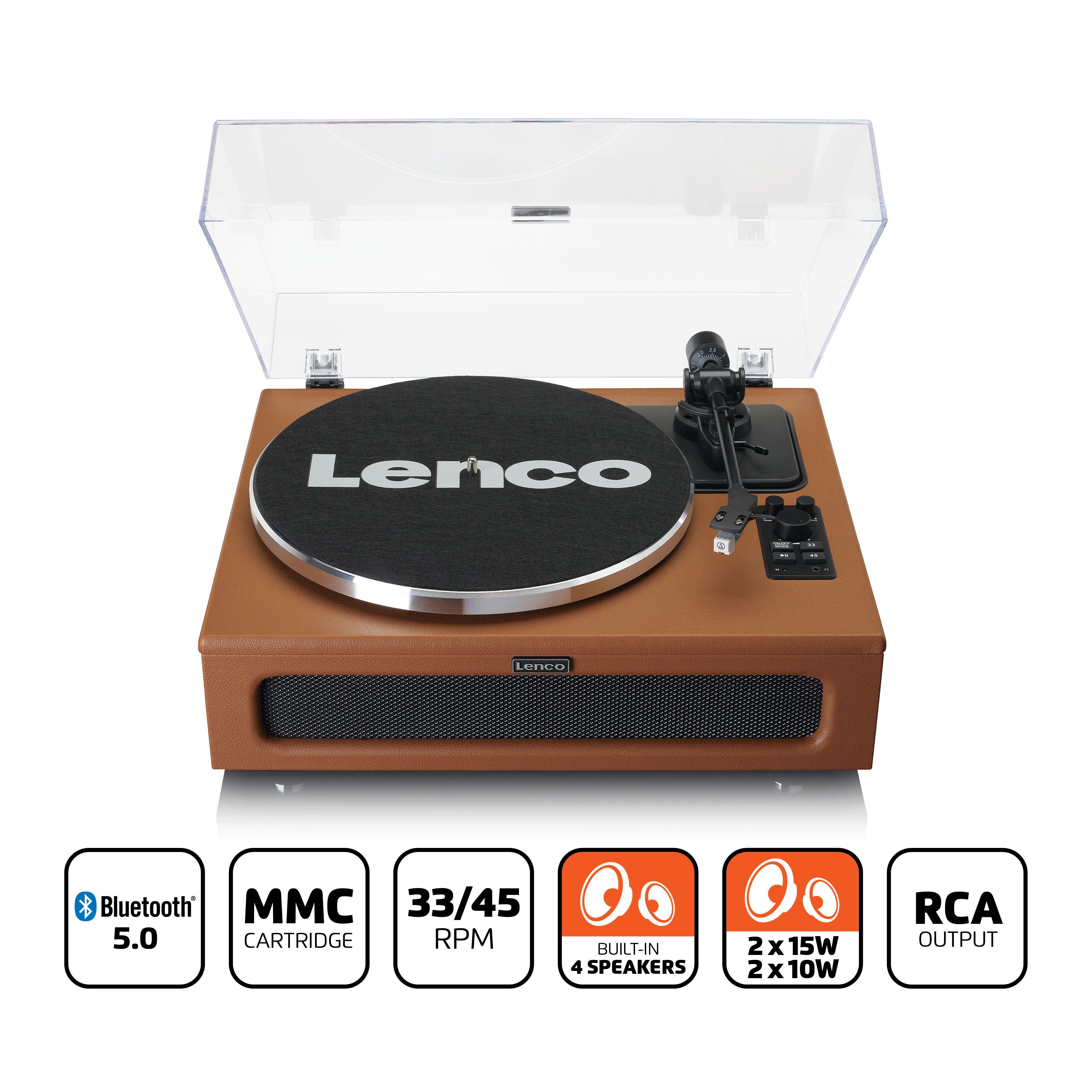 Lenco LS-430BN Plattenspieler (Riemenantrieb, Bluetooth, Schallplattenspieler mit Lautsprecher, Bluetooth 5.0 inkl. Staubschutz)