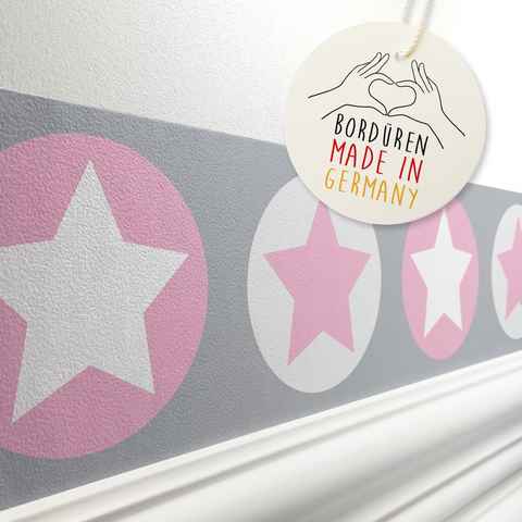 lovely label Bordüre Sterne grau/rosa - Wanddeko Kinderzimmer, selbstklebend