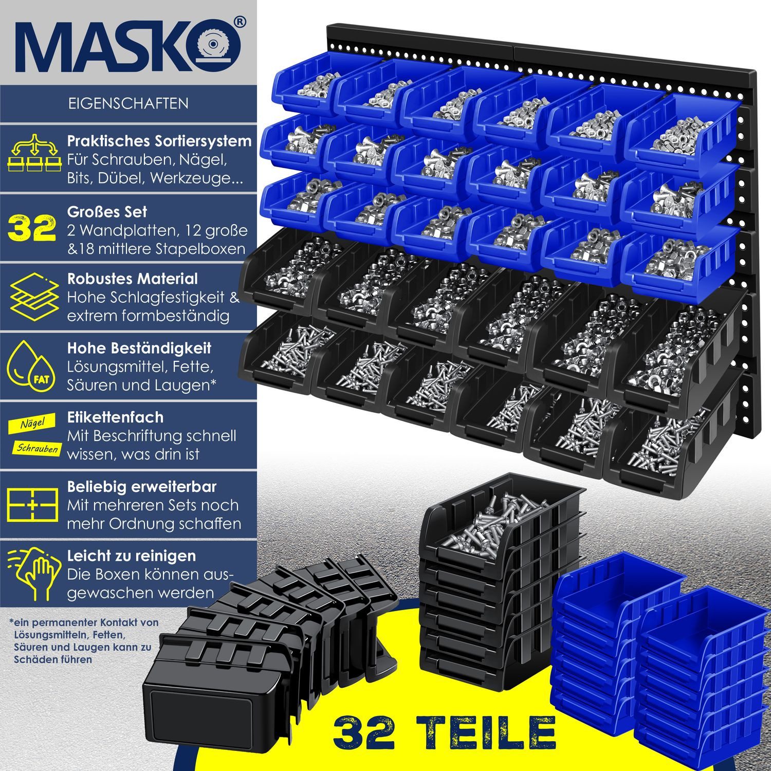 MASKO Stapelbox, Stapelboxen Wandregal 32tlg Box Sichtlagerkästen Schüttenr günstig online kaufen