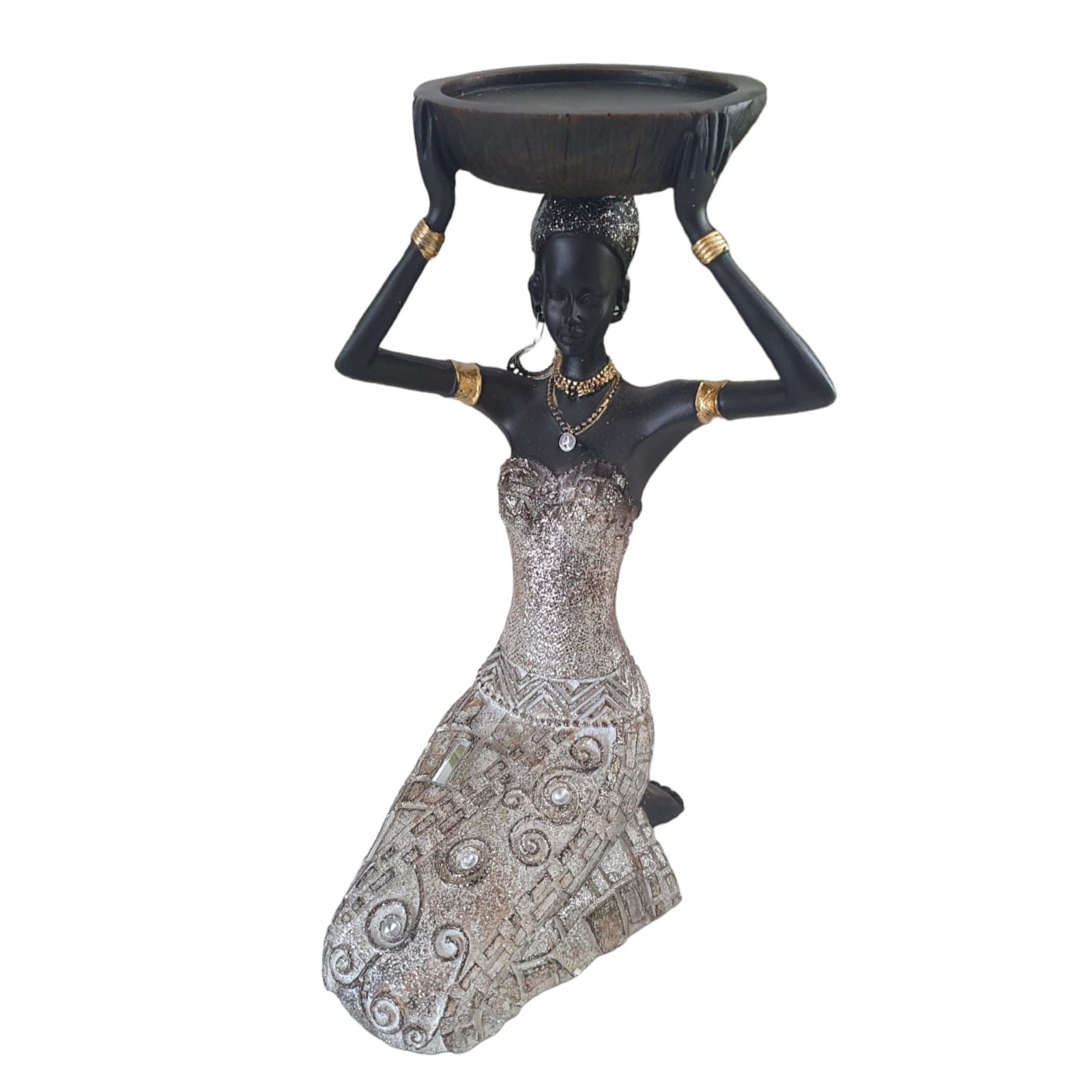 Aspinaworld Afrikafigur Afrikanische Dekofigur Frau mit Schale auf dem Kopf 20 cm, Afrika Deko