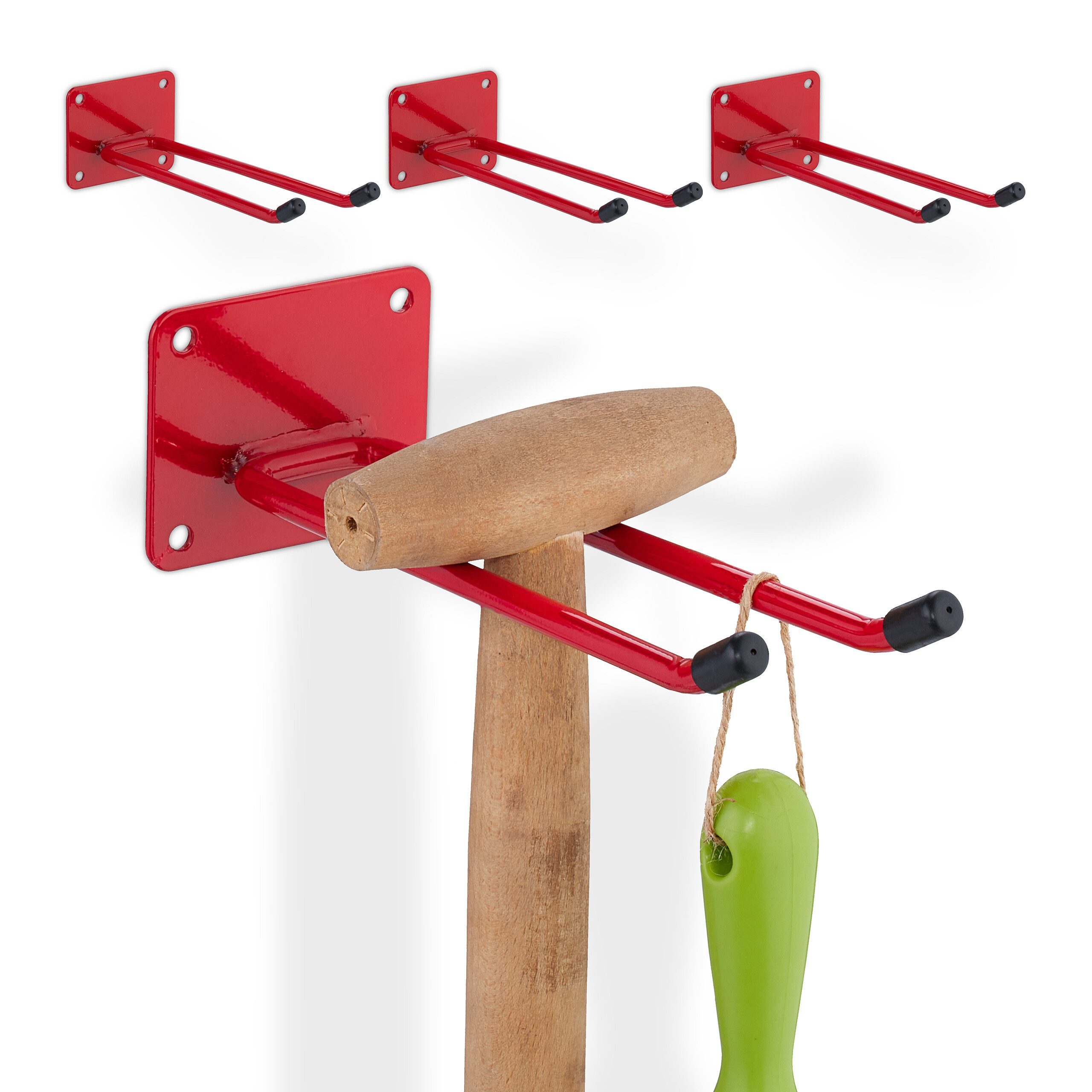 Gartengerätehalter 4x Roter Gerätehalter aus Stahl