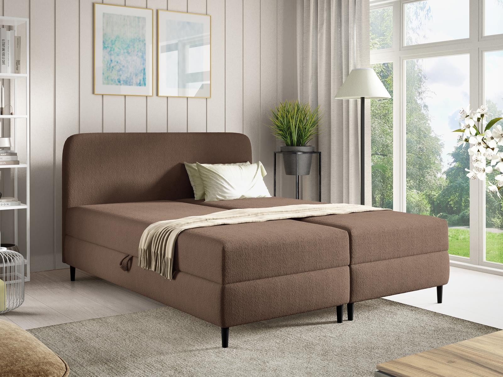 Compleo Boxspringbett auf Füßen, 7-Zonen Bonell-Matratze, Modern Schlafzimmer (klassisches Design)