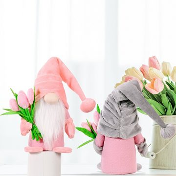 GelldG Stehpuppe Niedliche Wichtel mit Tulpen Blumensträuße, süßer Figuren Muttertag