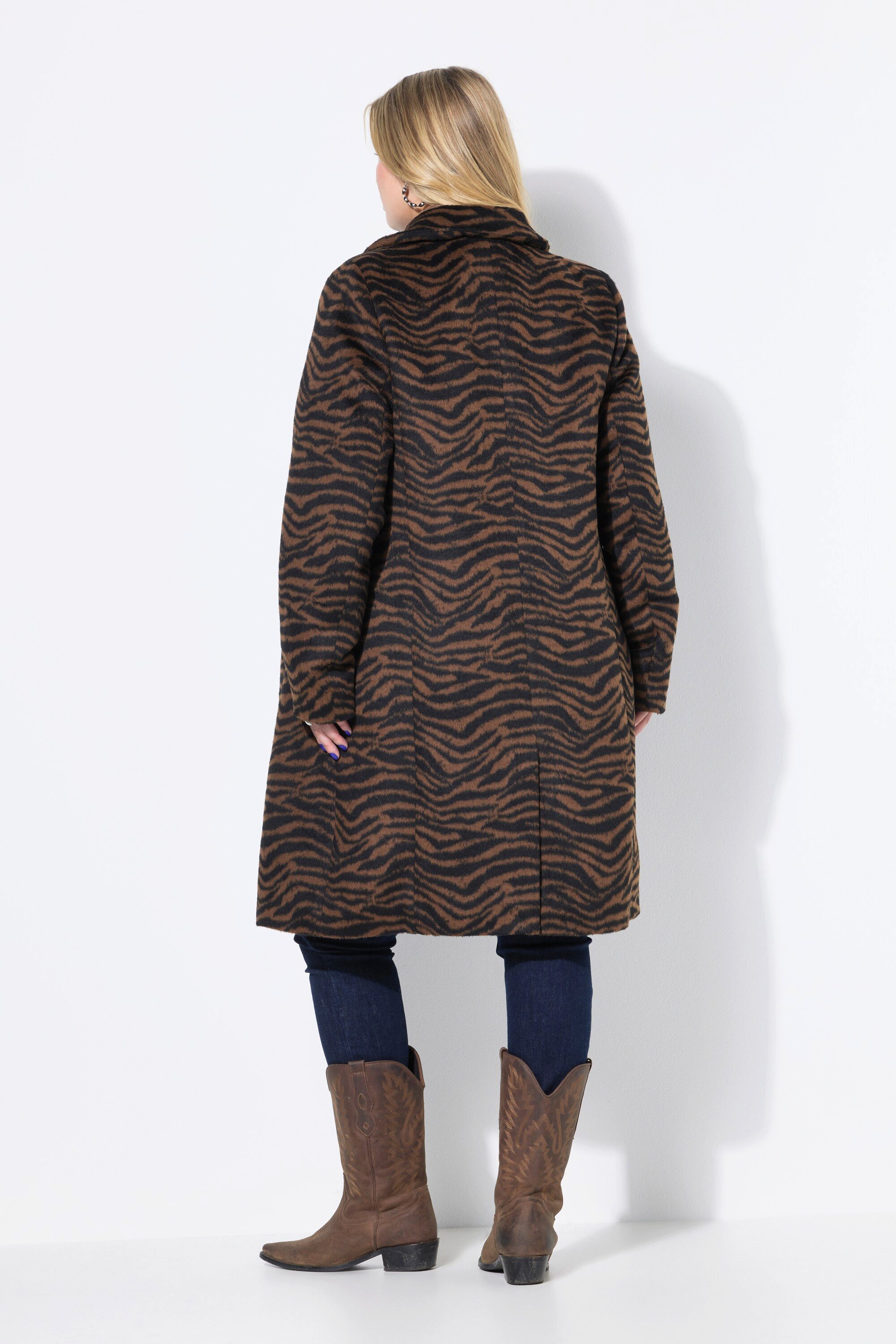 Studio Untold Wintermantel Mantel Kunstfellbesatz Zebra-Muster Revers Komplettfutter