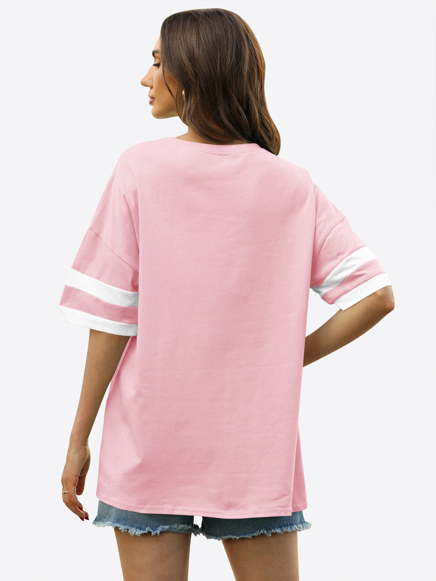 Imily Bela Kurzarmshirt Oversized T-Shirt Rundhalsausschnitt Loose Lässig (Packung, 1-tlg., 1per-Pack) mit Kontraststreifen an den Ärmeln – Bild 2 von 5