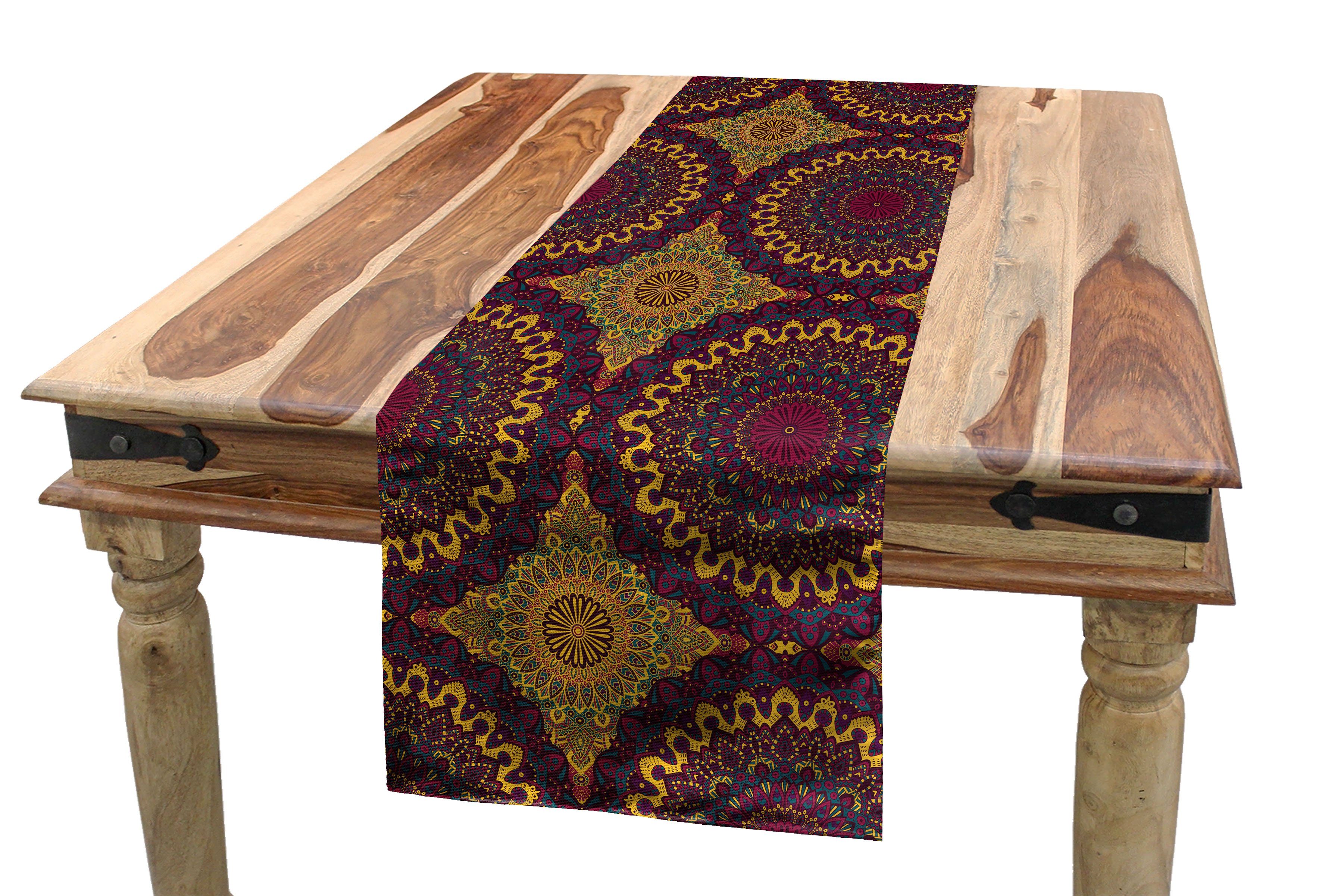 Abakuhaus Tischläufer Esszimmer Küche Rechteckiger Dekorativer Tischläufer, marokkanisch Tribal Art Mandala
