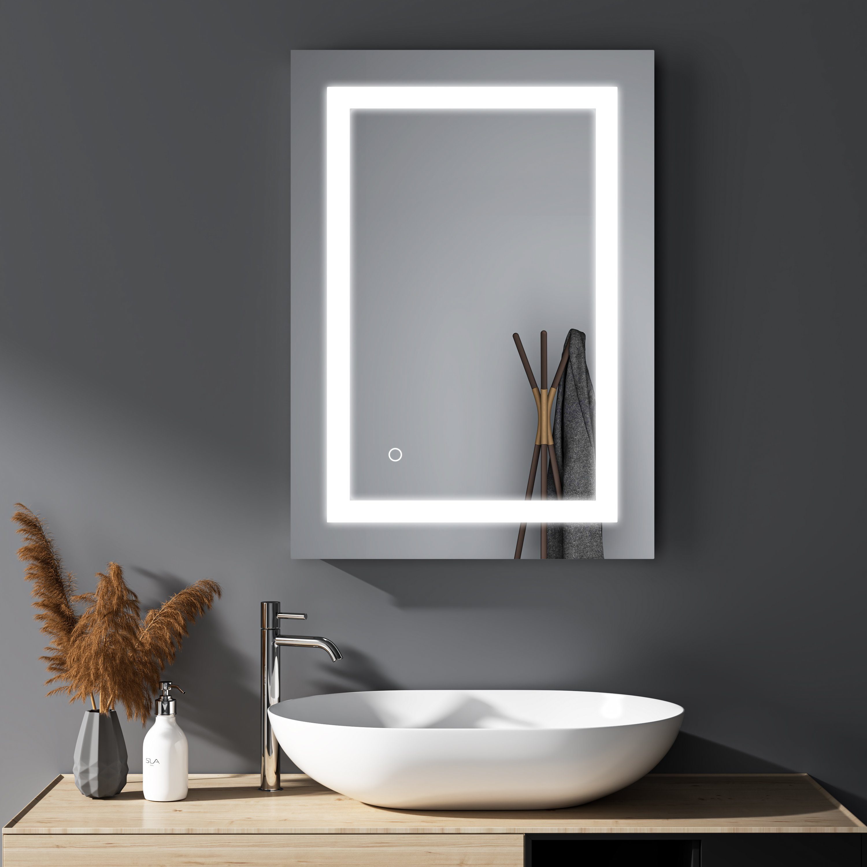 GOEZES Badspiegel LED Wandspiegel Touch Badezimmerspiegel spiegel Bad mit  Beleuchtung (Lichtspiegel, Spiegel Badezimmer Wand, 80x60 50x70 cm  Kaltweiß), energiesparender,IP44