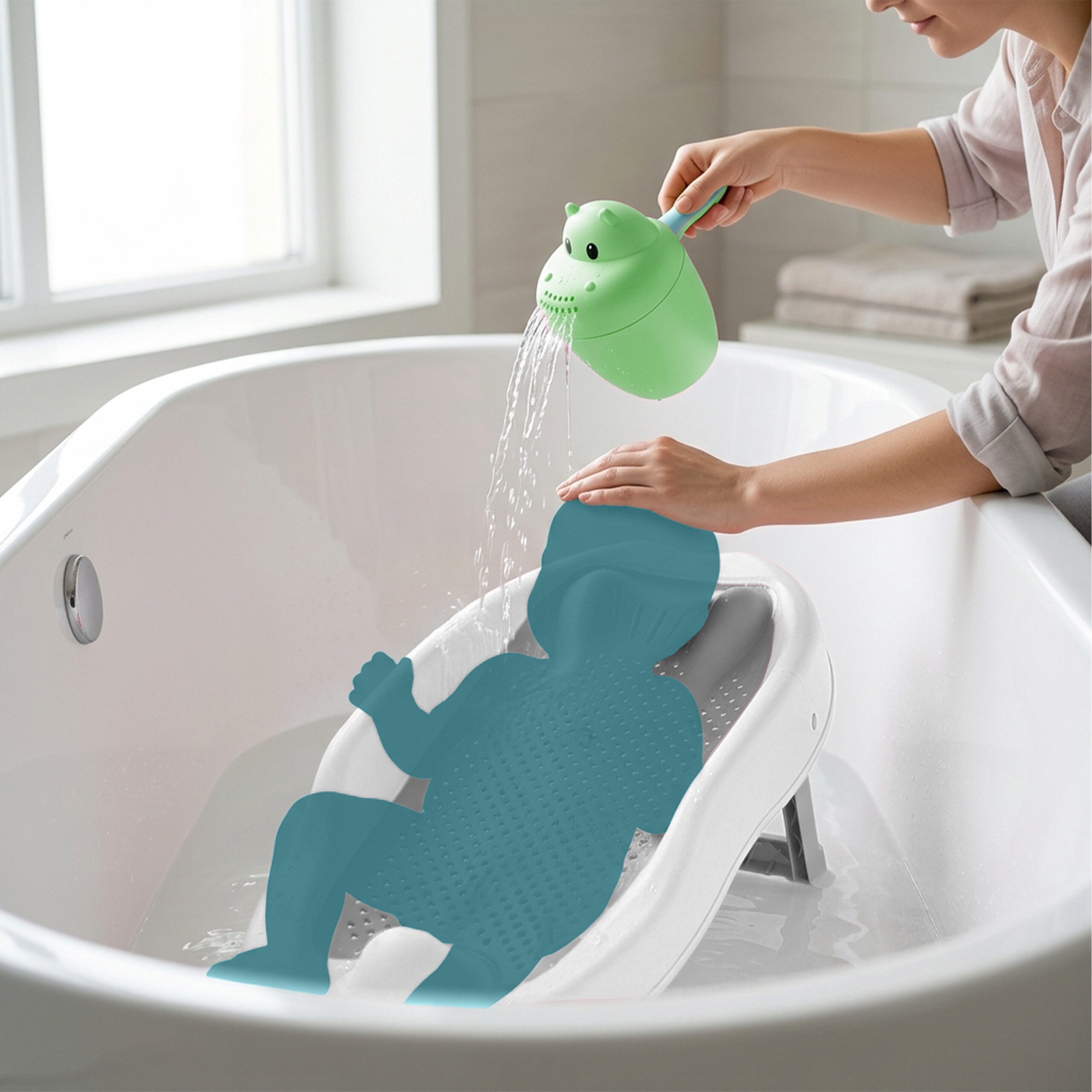 relaxdays Badesitz Baby-Badehilfe Set mit Haarwaschbecher, grau