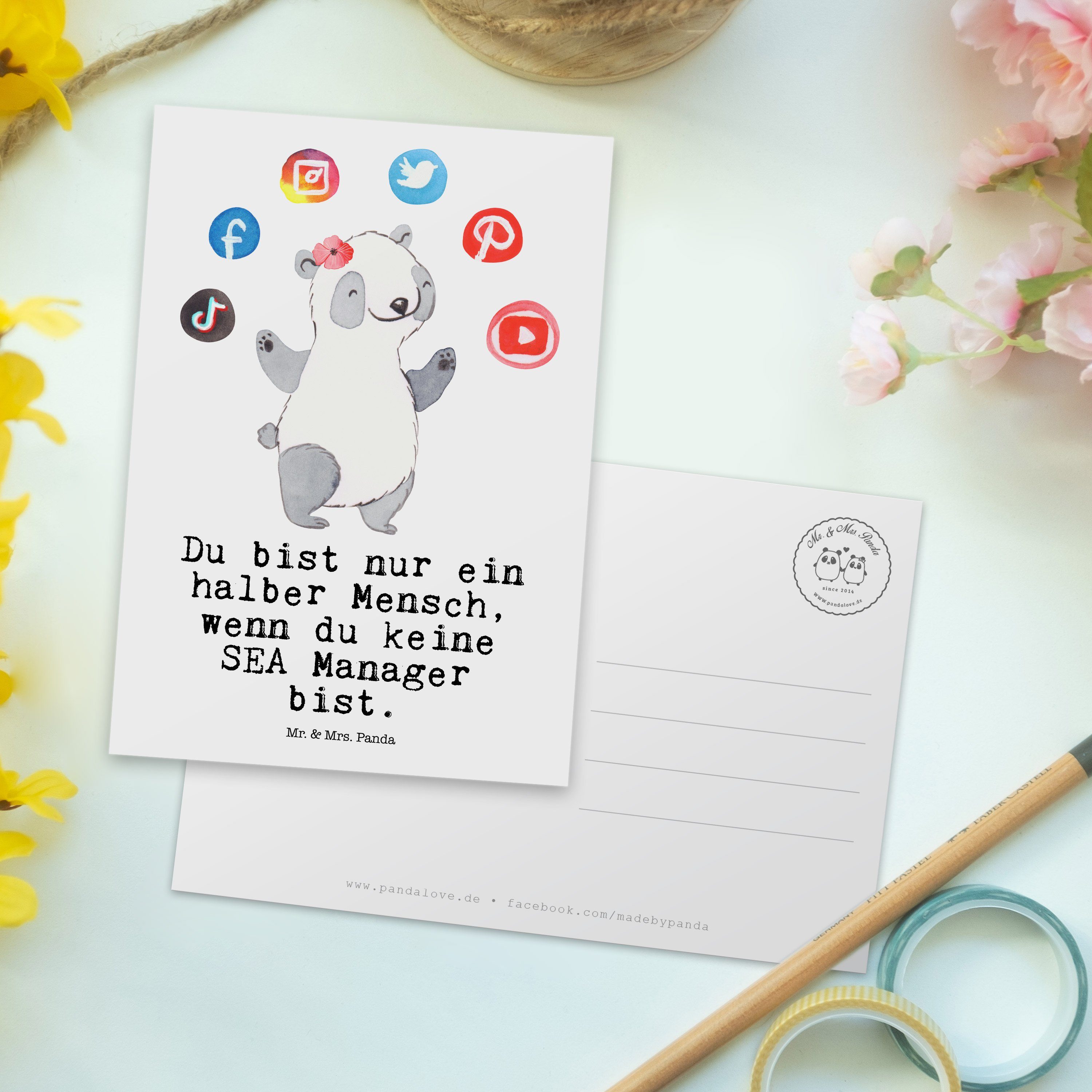 Suchmaschinenmarketing, & SEA mit Mr. - Manager Mrs. - Geschenk, Weiß Postkarte Panda Gesch Herz