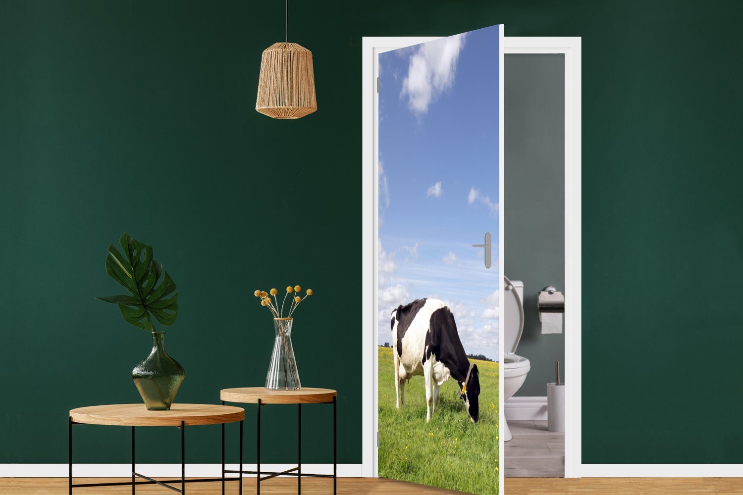 Kuh Tiere, MuchoWow Matt, - - Tür, cm Gras für St), 75x205 Türaufkleber, bedruckt, - Niederlande Fototapete (1 Türtapete