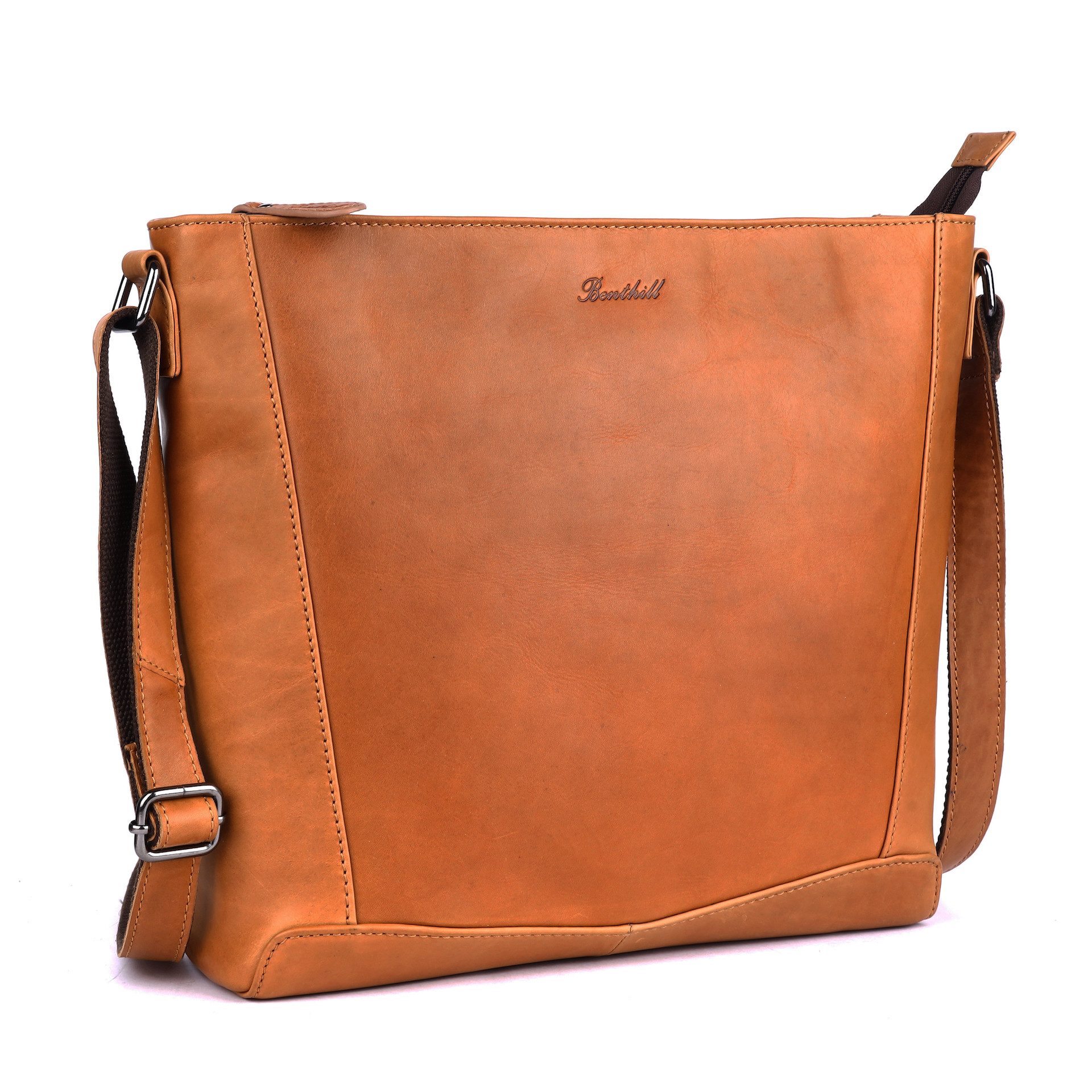 Benthill Shopper Damen Echt Leder Groß Umhängetasche Handtasche Vintage Shopper Tasche, Schultergurt / Umhängegurt Reißverschlussfach