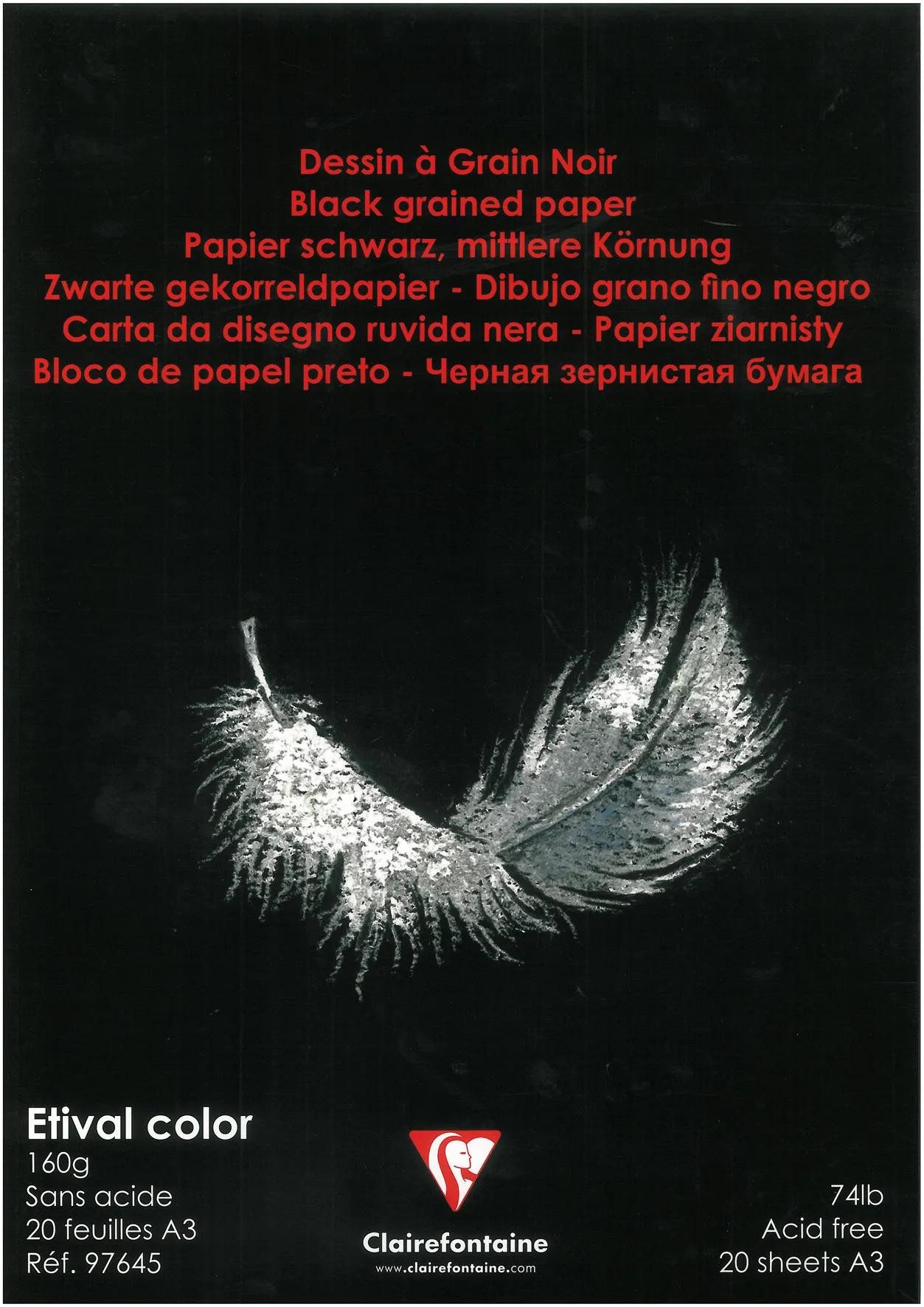 CLAIREFONTAINE Zeichenpapier 5x Zeichenblock kopfseitig geleimt DIN A3 20 Blatt Schwarz 97645C, Papiermappen Blöcke Clairefontaine
