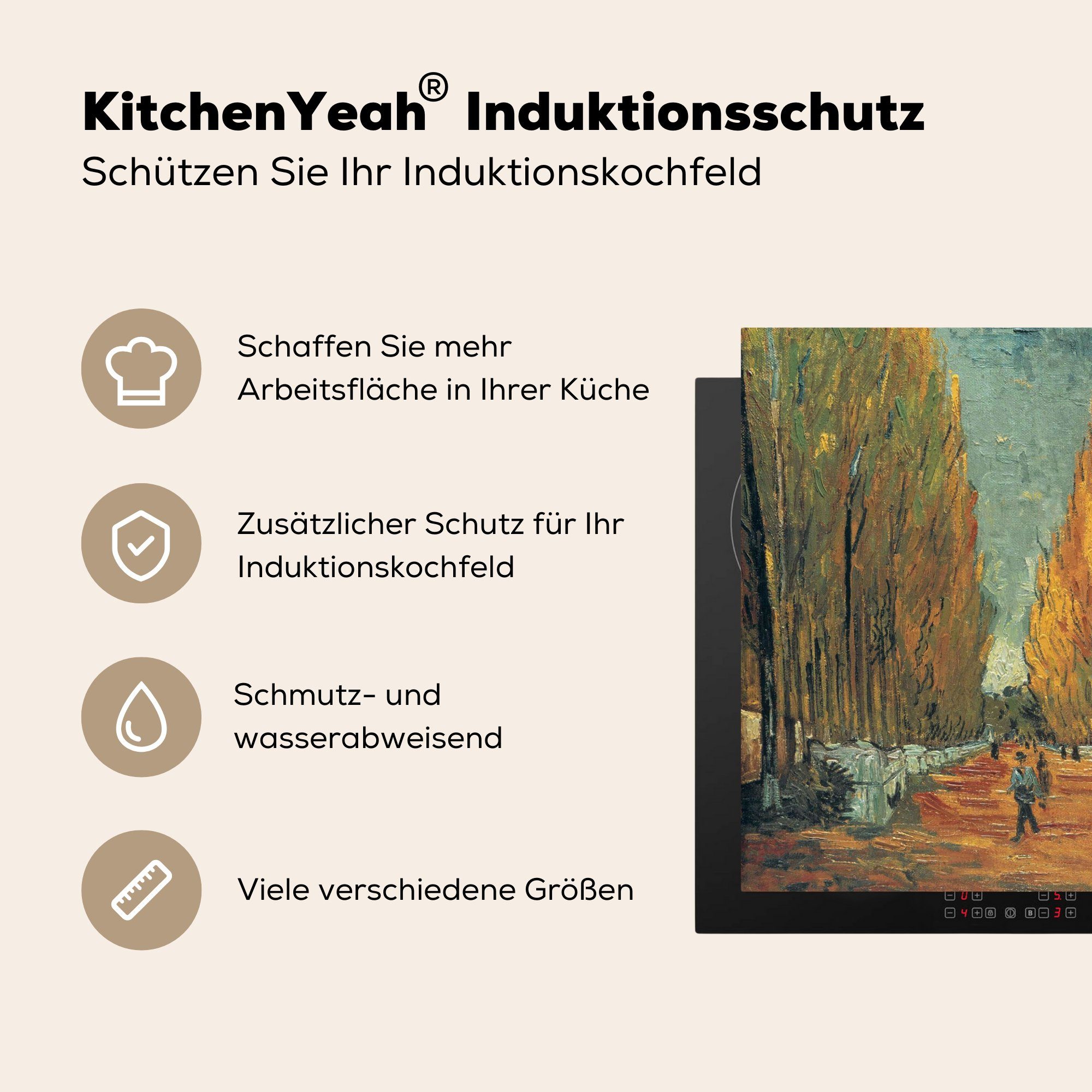 Ceranfeldabdeckung, - Elysische küche Vinyl, cm, Felder Vincent Herdblende-/Abdeckplatte MuchoWow Arbeitsplatte van für Gogh, tlg), (1 78x78