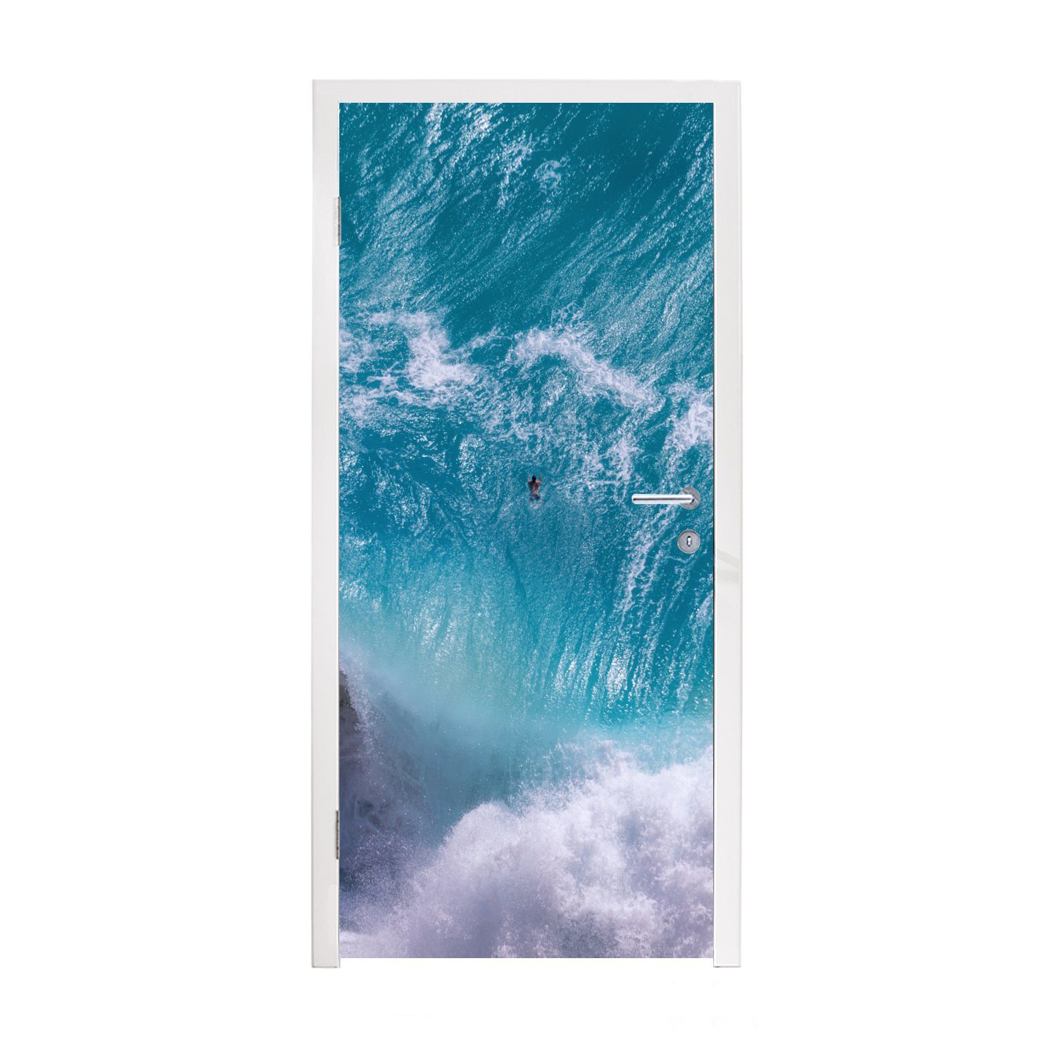MuchoWow Türtapete Blaue Wellen am Kelingking Strand in Indonesien, Matt, bedruckt, (1 St), Fototapete für Tür, Türaufkleber, 75x205 cm