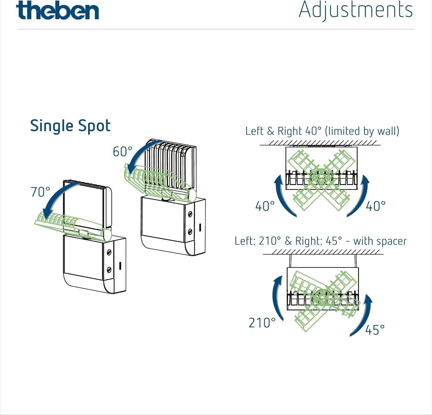 theben LED Wandstrahler LED-Wandleuchte theLeda S8-100 BK 1020801, horizontal um ± 40° drehbar / 70° nach unten schwenkbar, Wandbeleuchtung möglich, 180° Erfassung, 10 m Reichweite, LED fest eingebaut, neutralweiß, außen, integrierter Bewegungsmelder, 8,5 W, schwarz