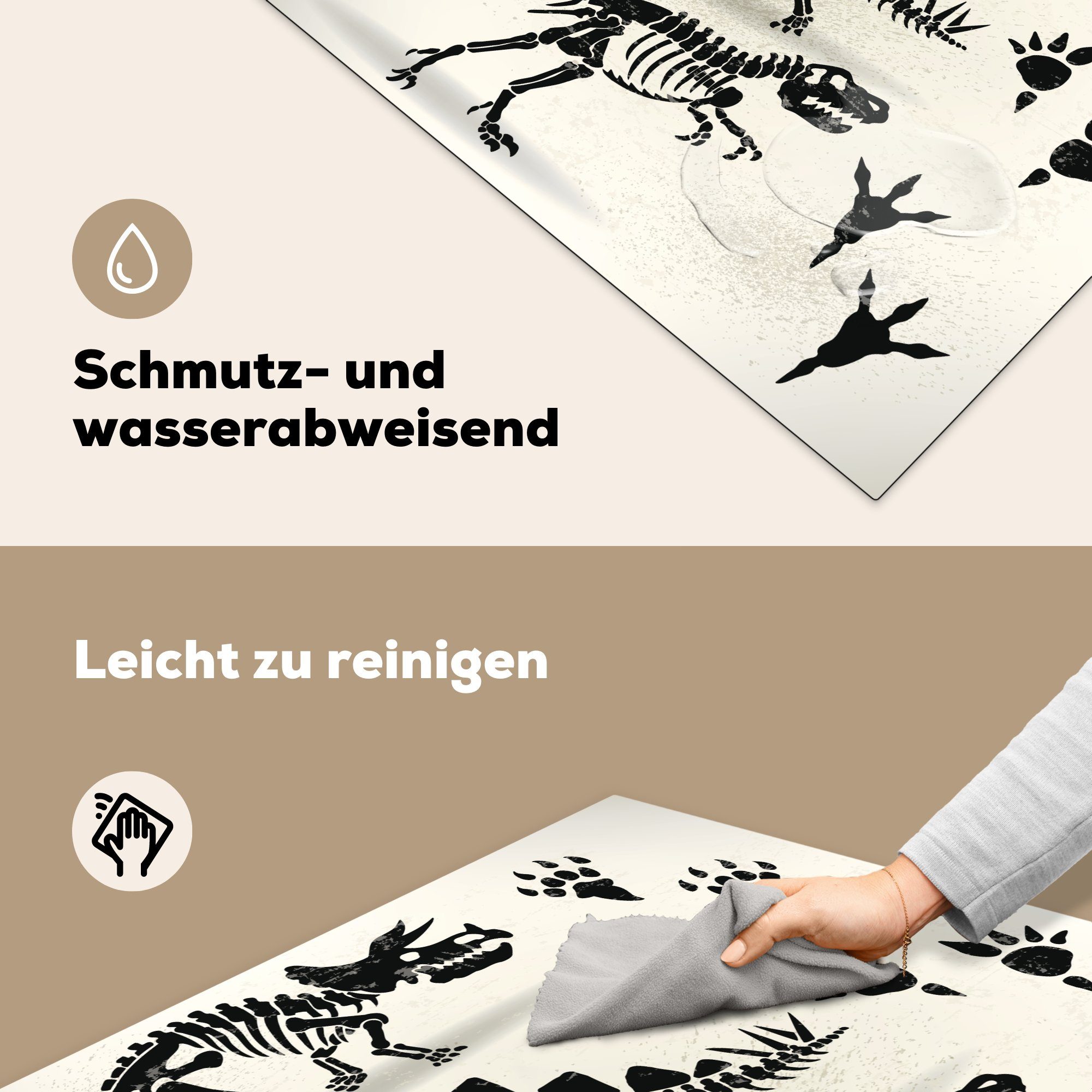 MuchoWow Herdblende-/Abdeckplatte Dinosaurier - Skelett küche Kids - Pfotenabdruck Zeichnung - - 78x78 tlg), für Ceranfeldabdeckung, Kinder Vinyl, (1 -, Arbeitsplatte - cm