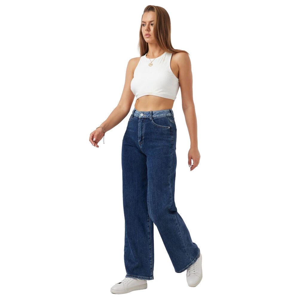 Ital-Design Dad-Jeans Damen High-Waist Jeans mit lockerer Passform für Alltag (90800222) Used-Look Stretch High Waist Jeans in Blau