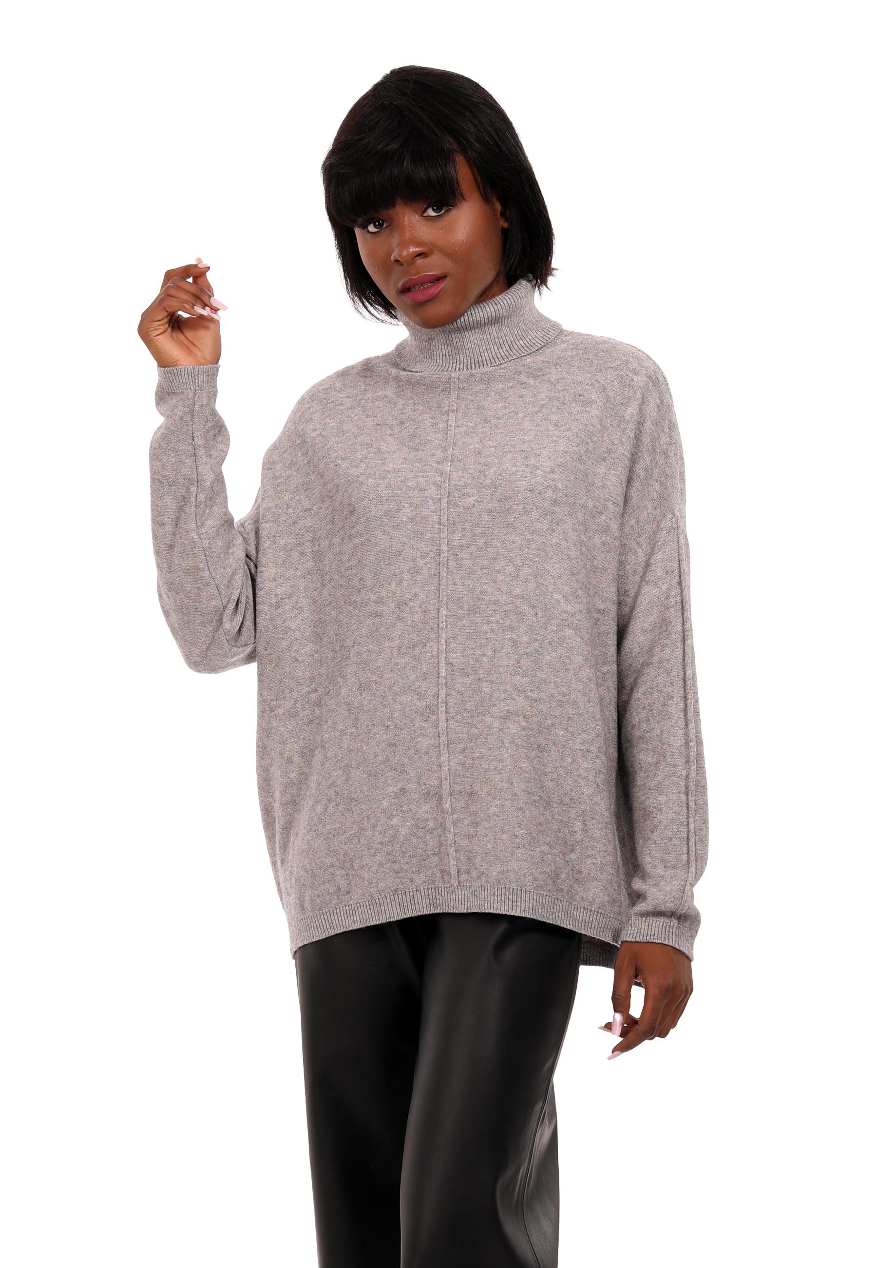 aus Style grau Fashion One (1-tlg) YC & melierter in Feinstrick Rollkragenpullover Pullover Oversized Optik Size