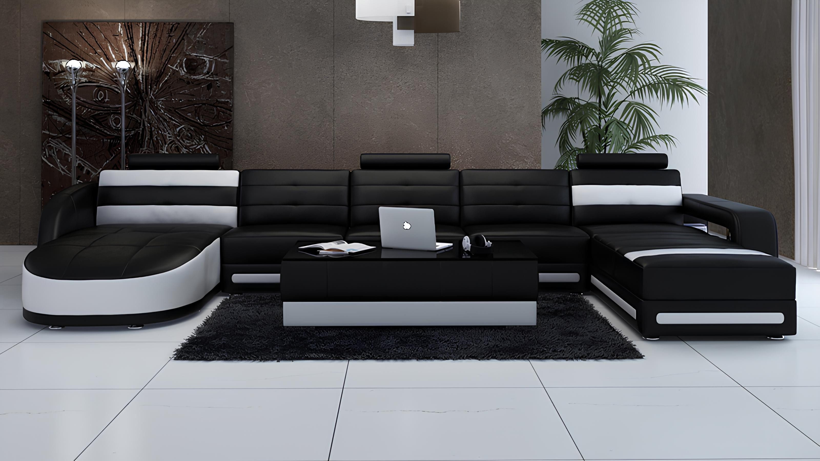 Xlmoebel Ecksofa Ledersofa K5018 in modernem Design mit hoher Polsterung, Hergestellt in Europa