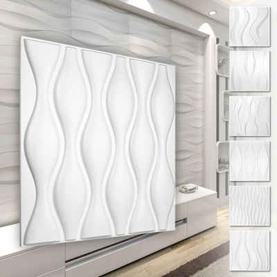 Hexim Wanddekoobjekt HD052 (PVC Kunststoff - weiße Wandverkleidung mit 3D Optik - Wave Motive (0.25 qm 1 Platte) Platten Paneel Hintergrund Wand)