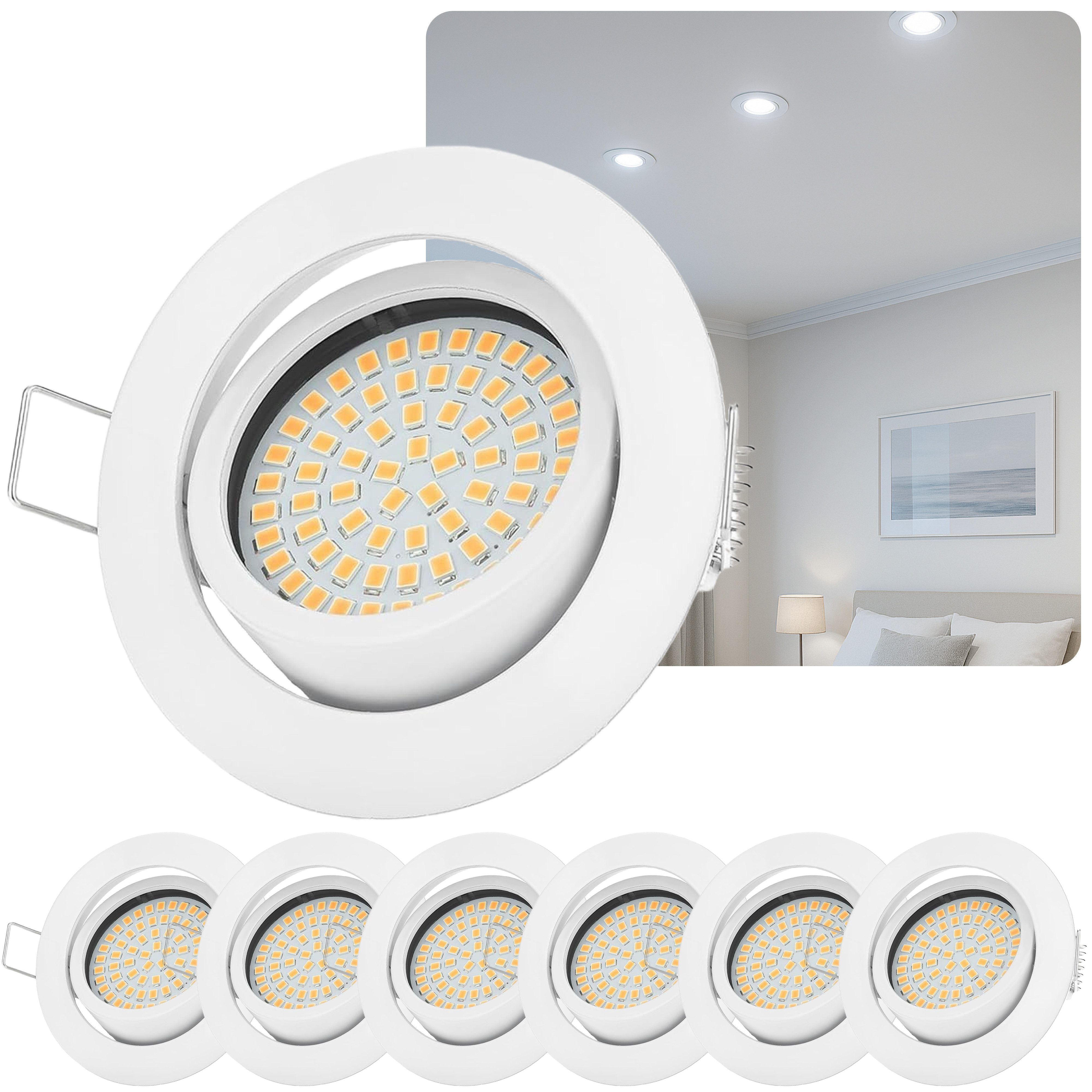 Sweet LED LED Einbaustrahler 6er Set flach Einbauspots dimmbar weiß 5W, Dimmfunktion, LED fest integriert, kaltweiß, 6500K, Deckenspots, Deckenstrahler, Einbauleuchten