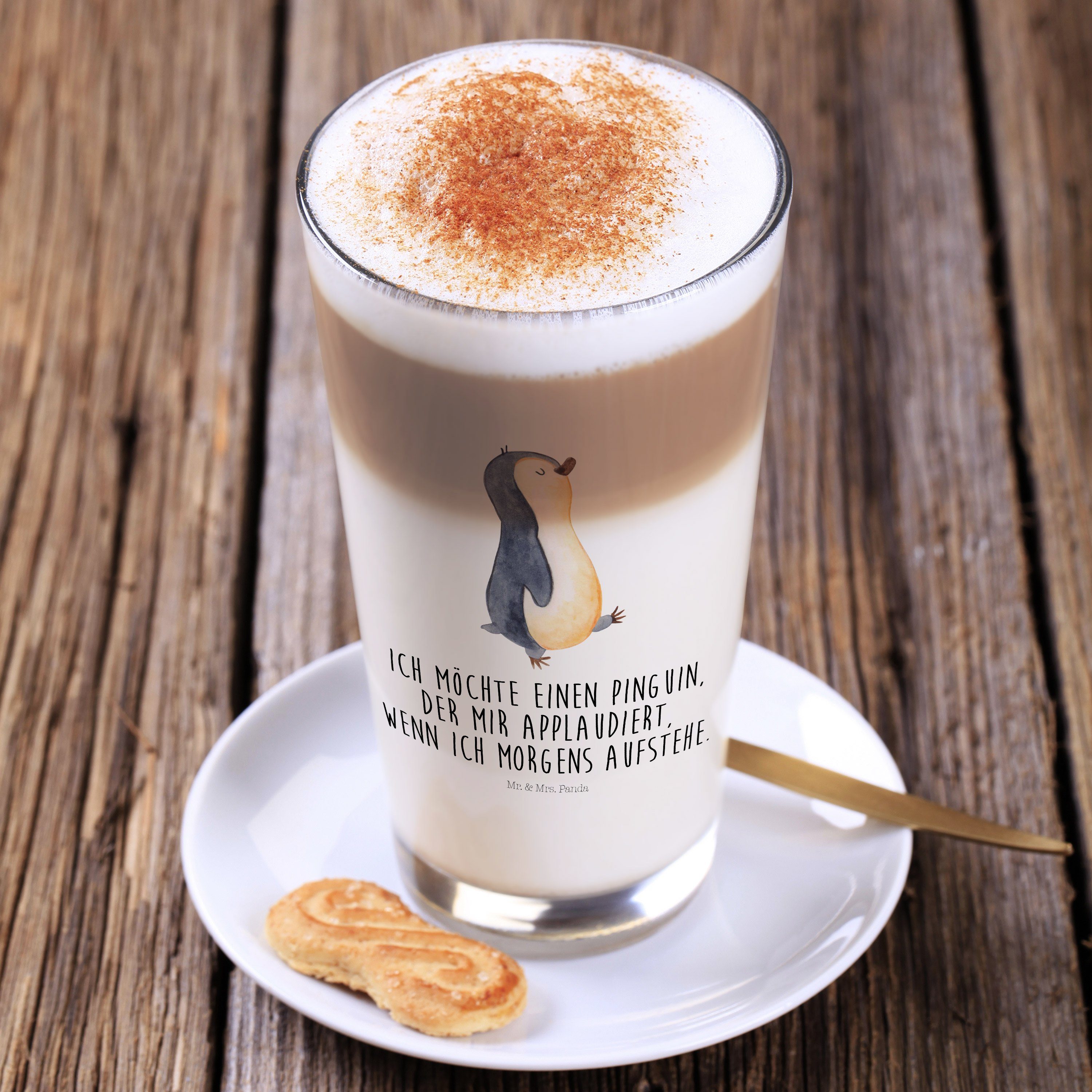 Mr. zufr, marschierend Mrs. Panda & Pinguin Cappuccino Glas - Glas Geschenk, Premium Tasse, Transparent -